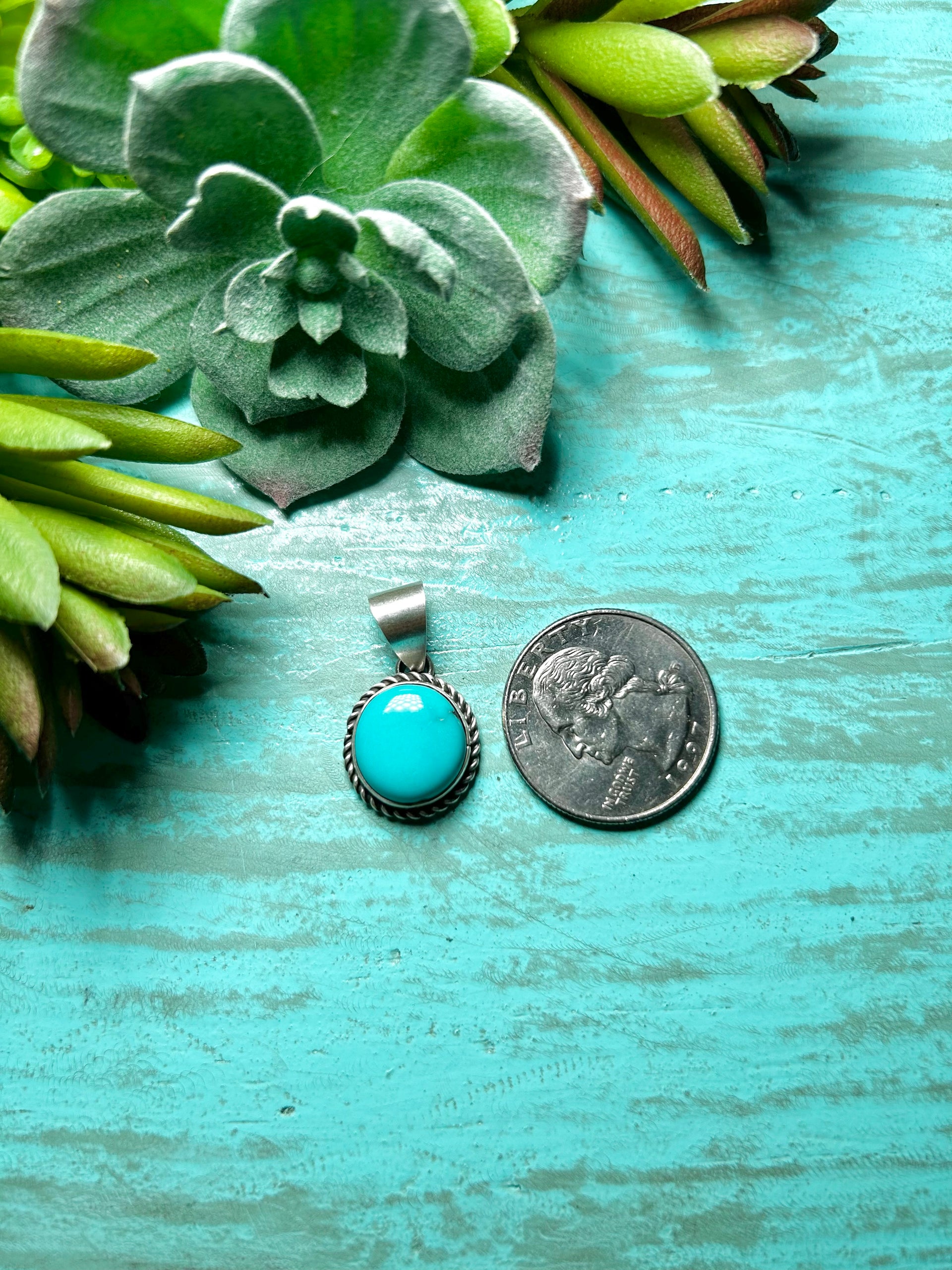 Navajo Made Kingman Turquoise & Sterling Silver Pendant