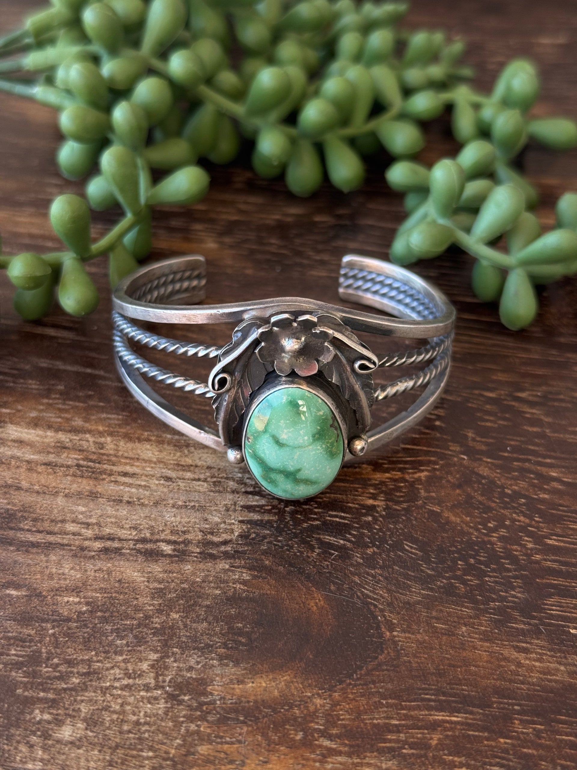 Navajo Made Emerald Valley Turquoise & Sterling Silver Cuff Bracelet