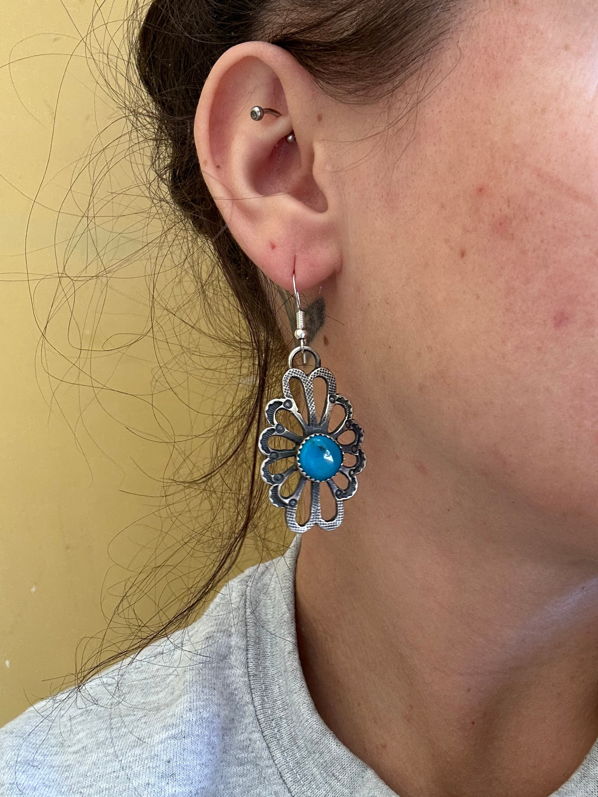 Eva Lin Billah Kingman Turquoise & Sterling Silver Dangle Earrings