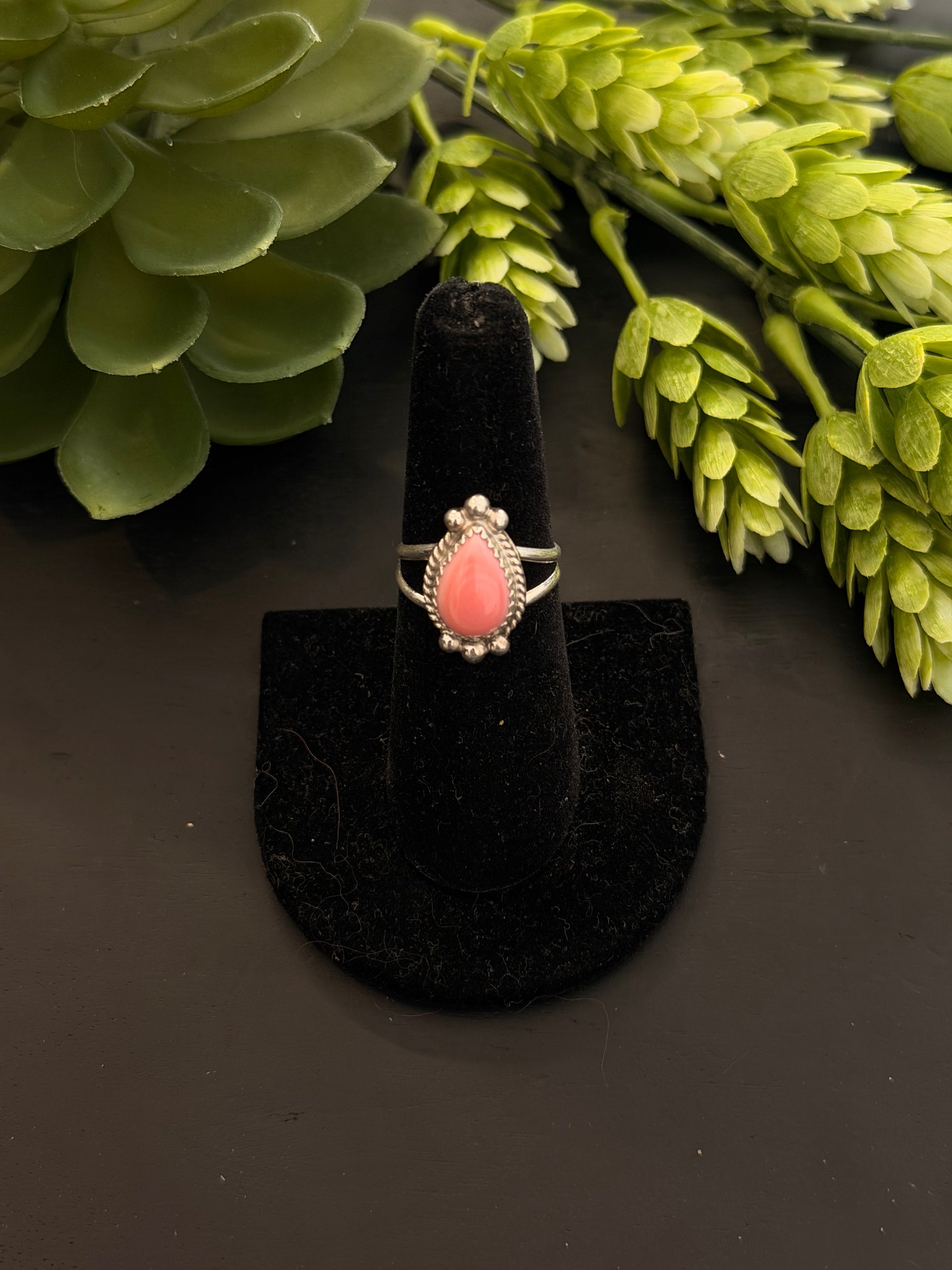 Navajo Made Pink Conch & Sterling Silver Ring
