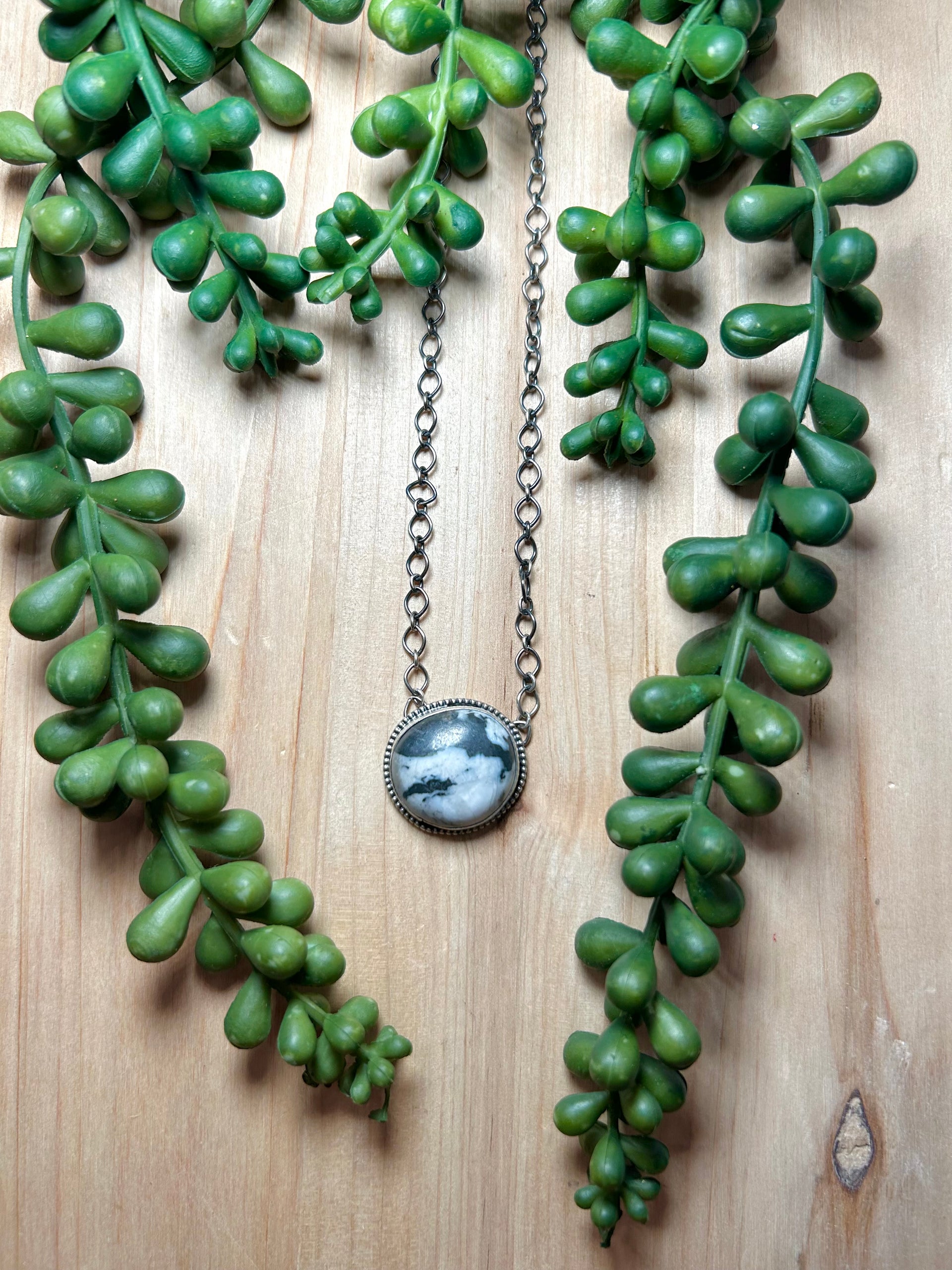 Navajo Made White Buffalo & Sterling Silver Necklace