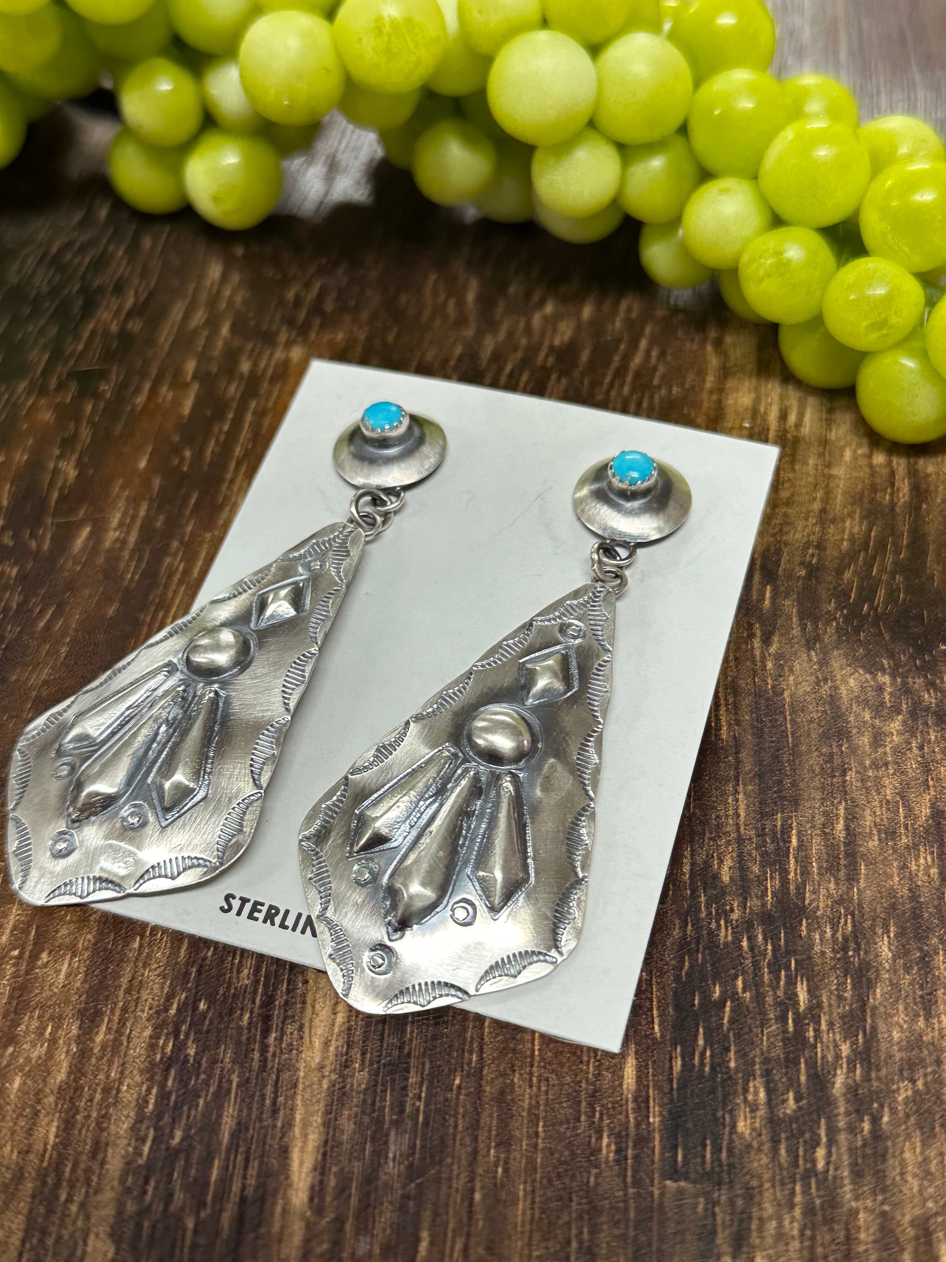 Tonya Yazzie Kingman Turquoise & Sterling Silver Post Dangle Earrings