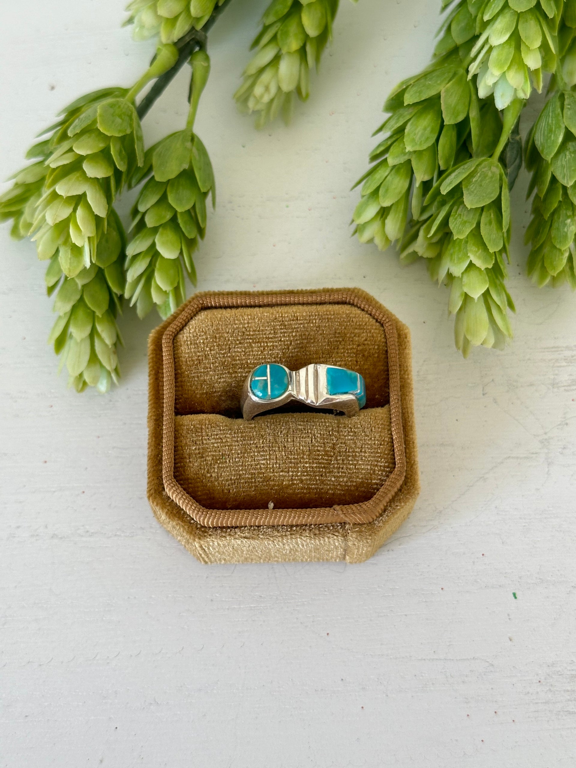 Navajo Made Kingman Turquoise & Sterling Silver Inlay Ring