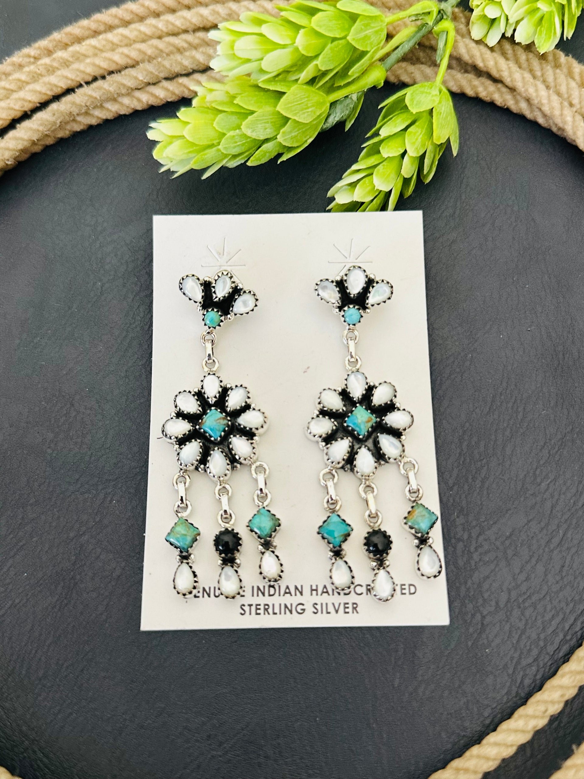 Southwest Handmade Multi Stone & Sterling Silver Post Dangle Earrings