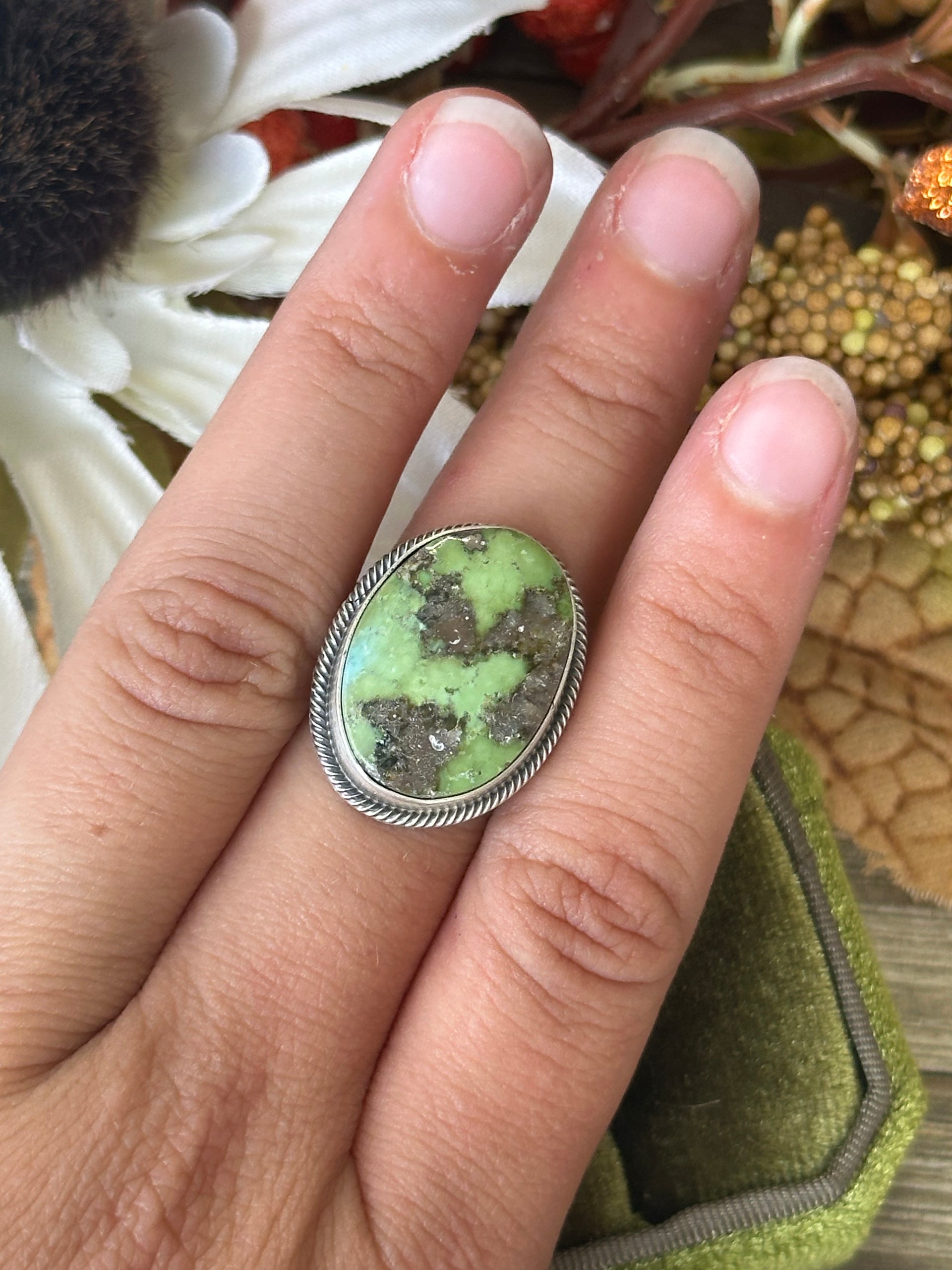Scott Skeets Sonoran Gold Turquoise &  Sterling Silver Ring Size 7.25