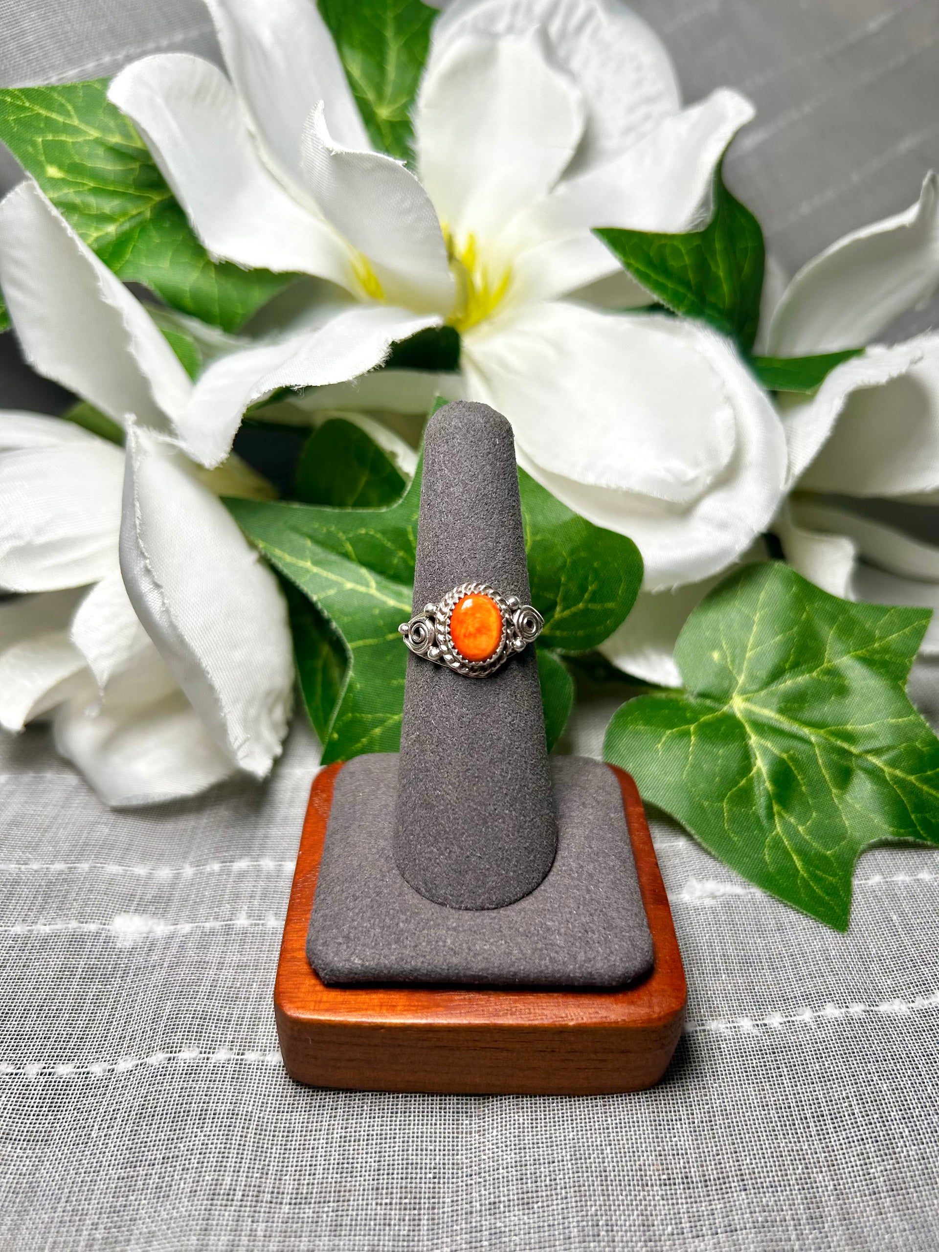 Navajo Made Spiny Oyster & Sterling Silver Ring Size 6.75