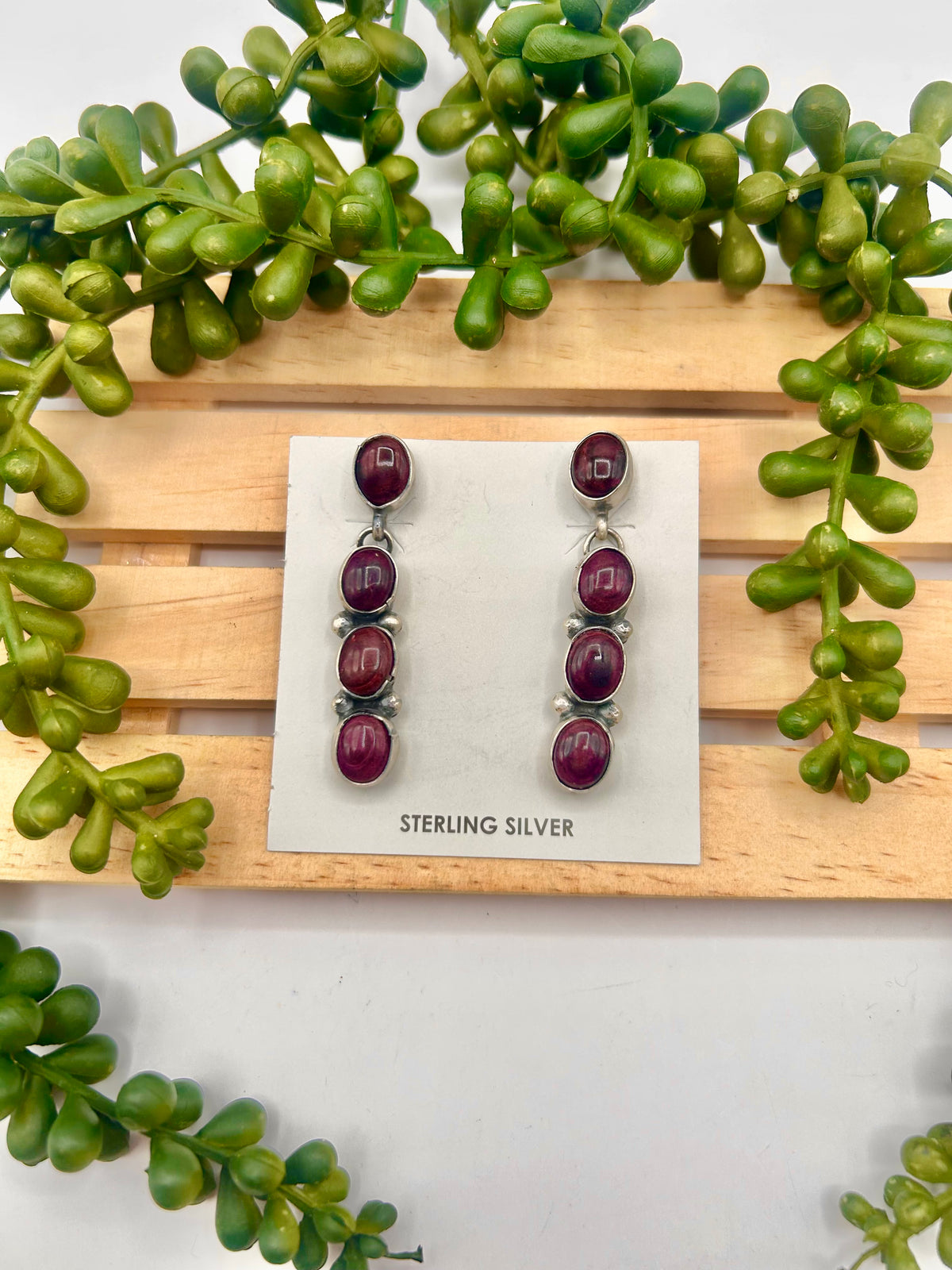 Navajo Made Purple Spiny Oyster & Sterling Silver Post Dangle Earrings