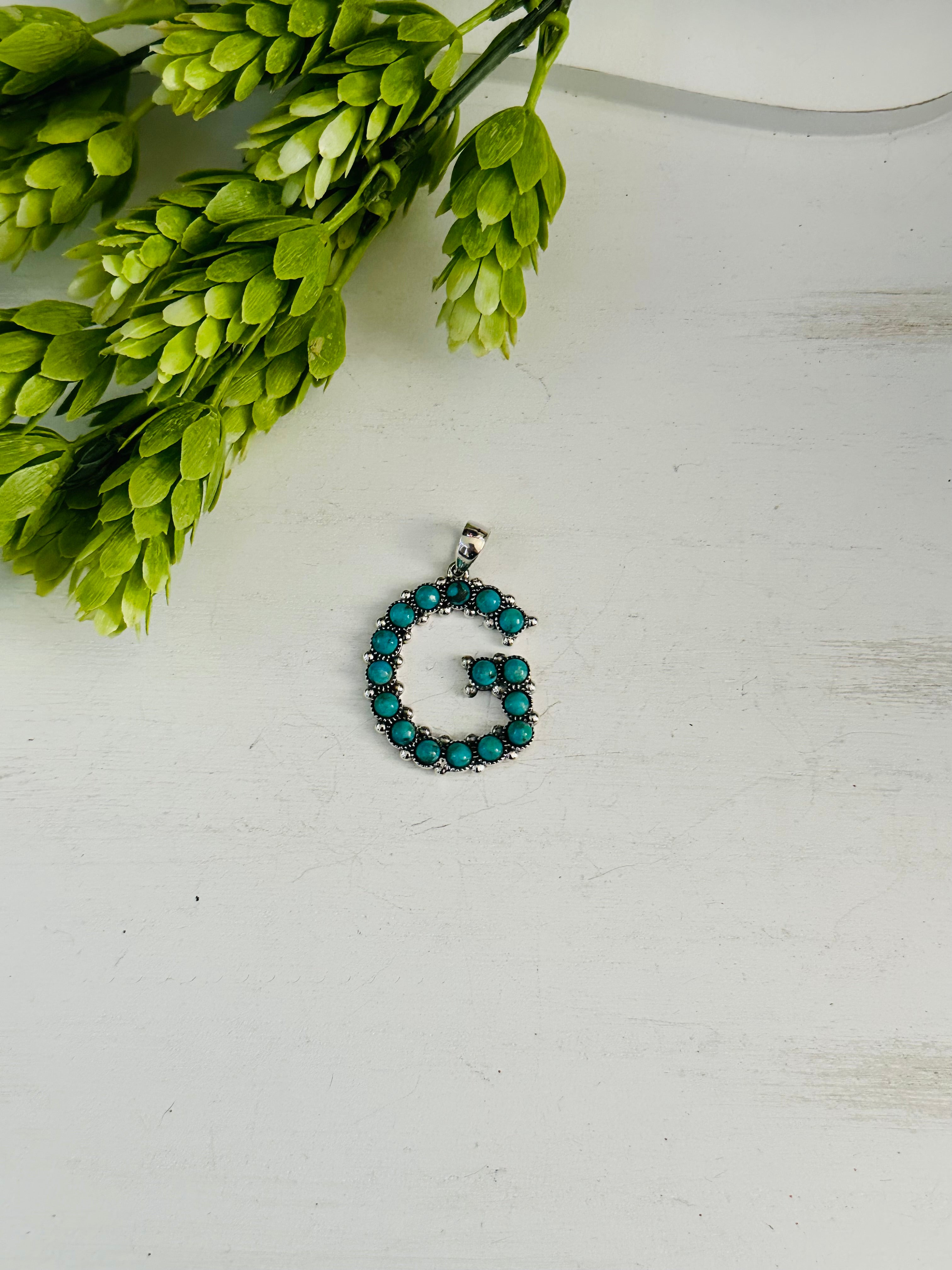 Southwest Handmade Kingman Turquoise & Sterling Silver Letter Pendant