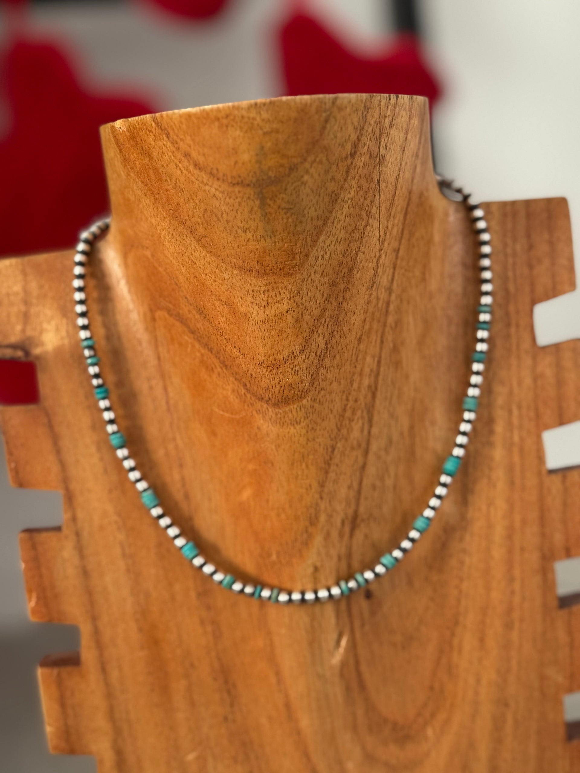 Navajo Strung Turquoise & Sterling Silver Pearl Necklace