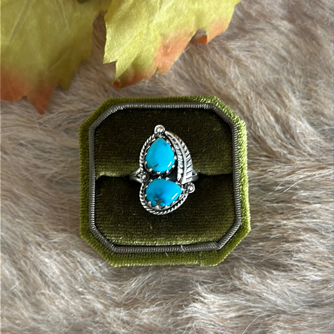 Southwest Handmade Kingman Turquoise & Sterling Silver Ring Size 7