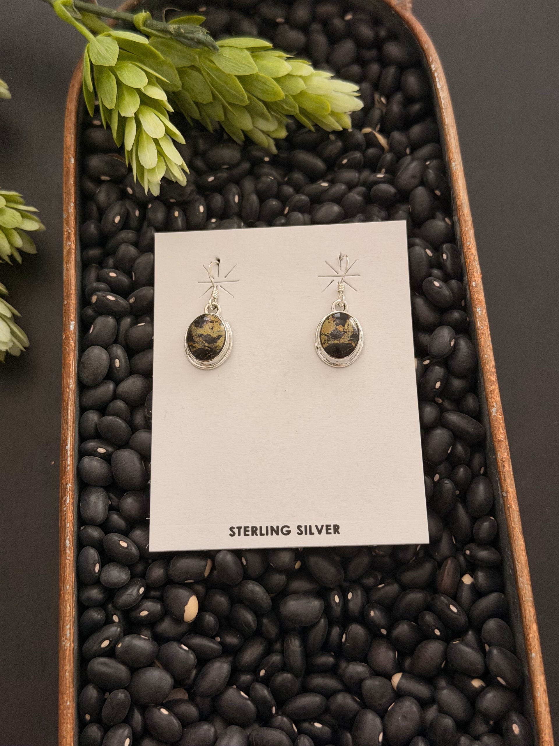 Navajo Made Black Jack Turquoise & Sterling Silver Dangle Earrings