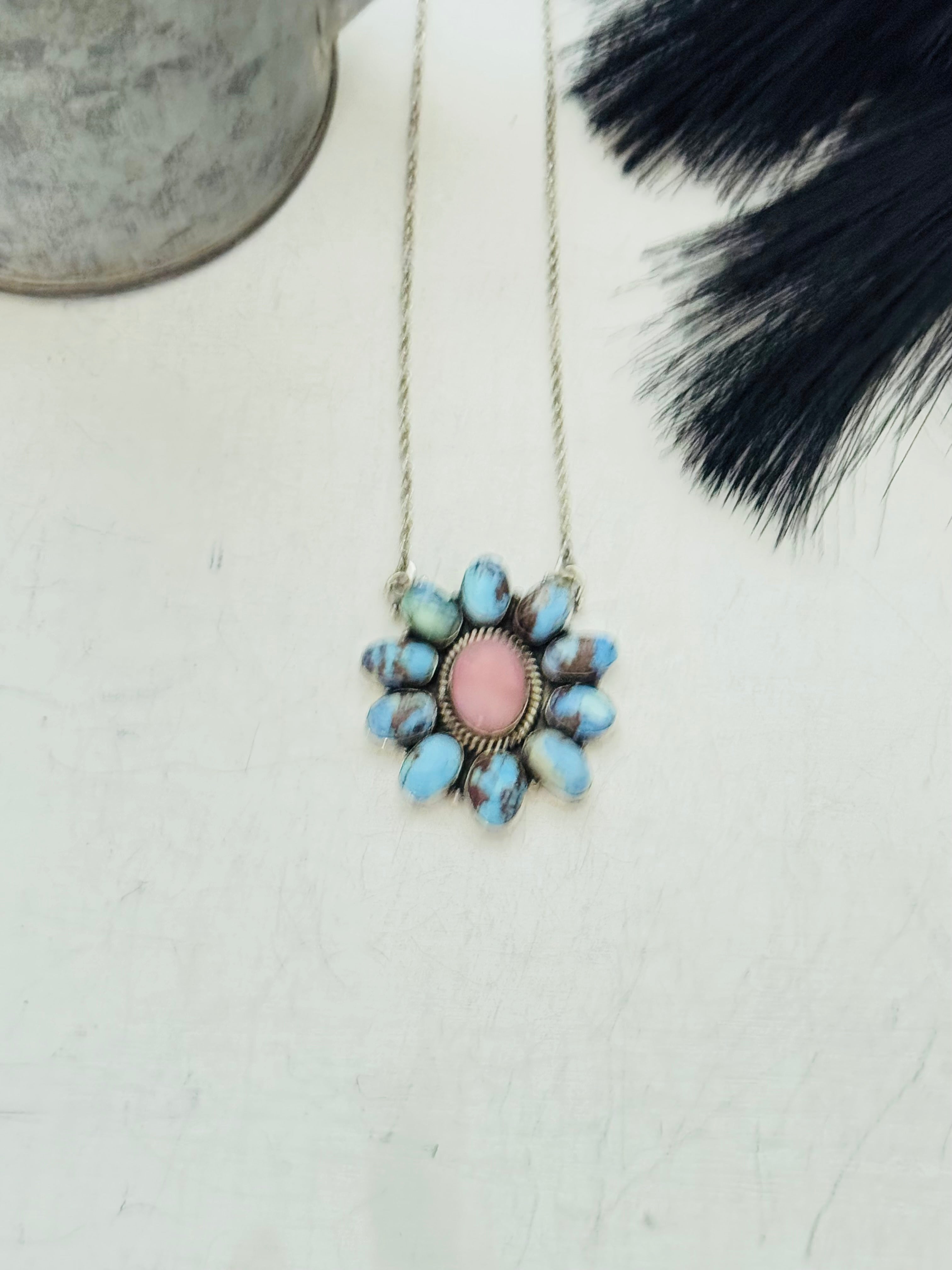 Southwest Handmade Multi Stone & Sterling Silver Cluster Necklace