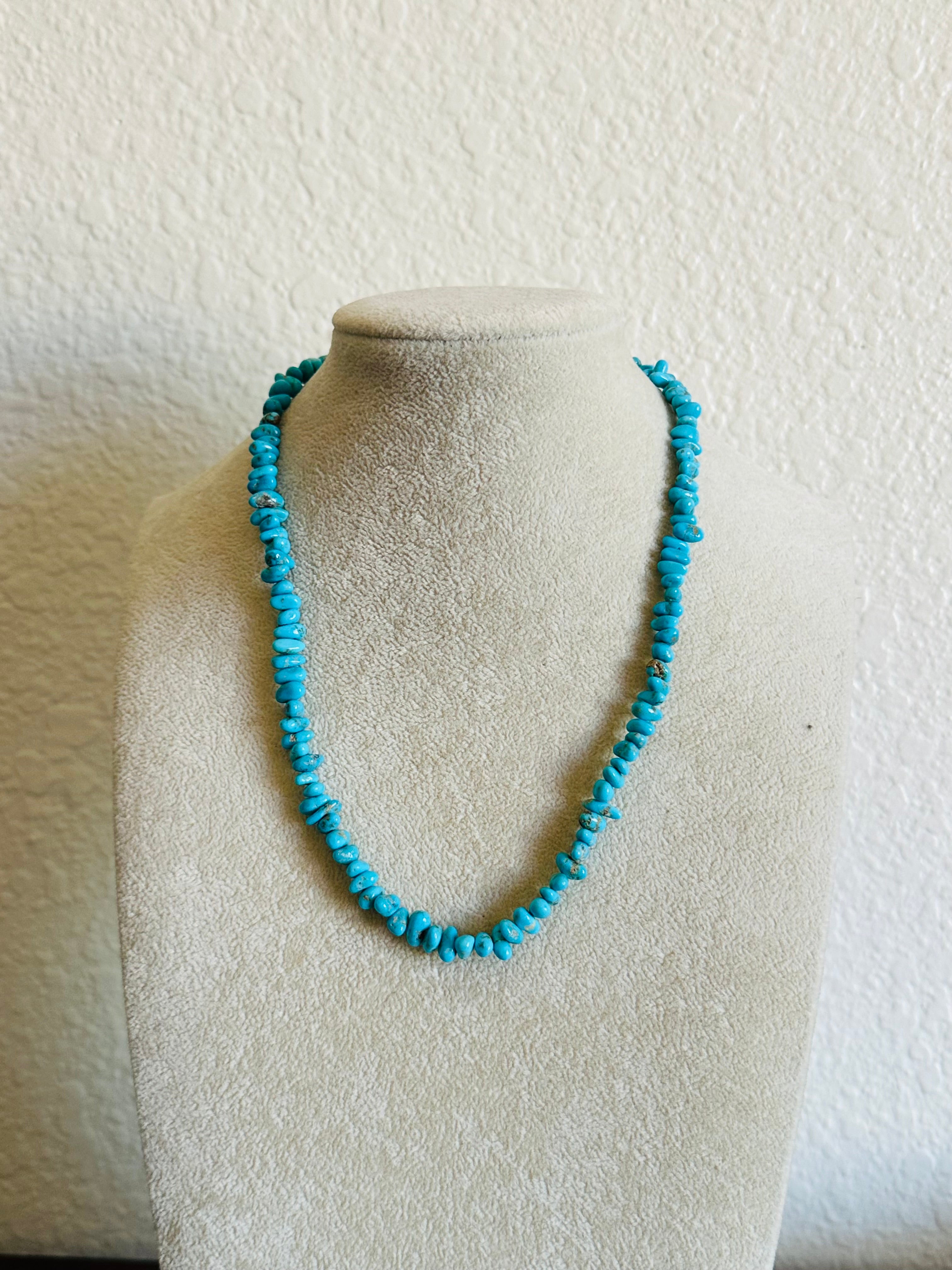 Navajo Strung Kingman Turquoise & Sterling Silver Beaded Necklace