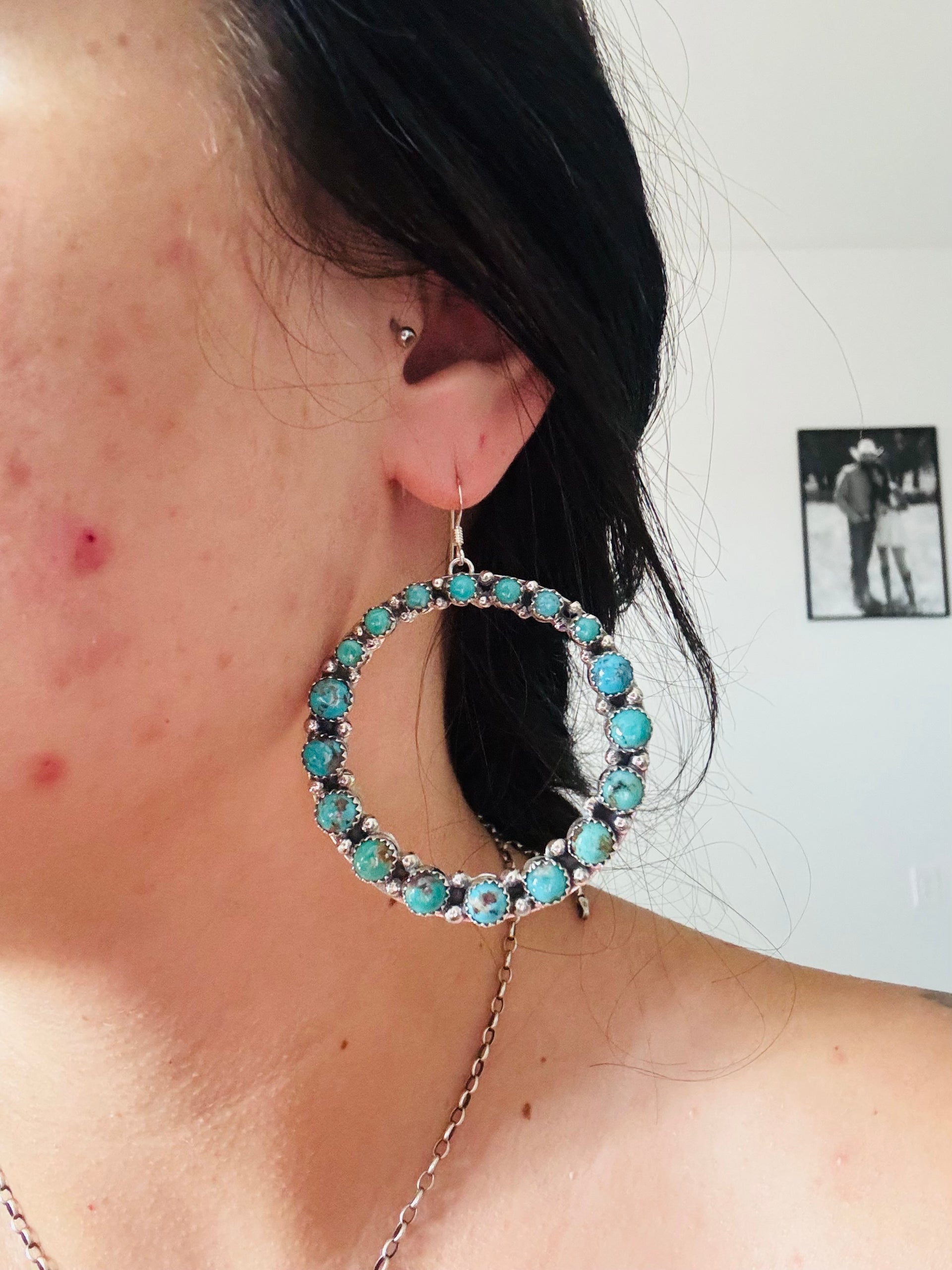 Navajo Made Kingman Turquoise & Sterling Silver Dangle Earrings