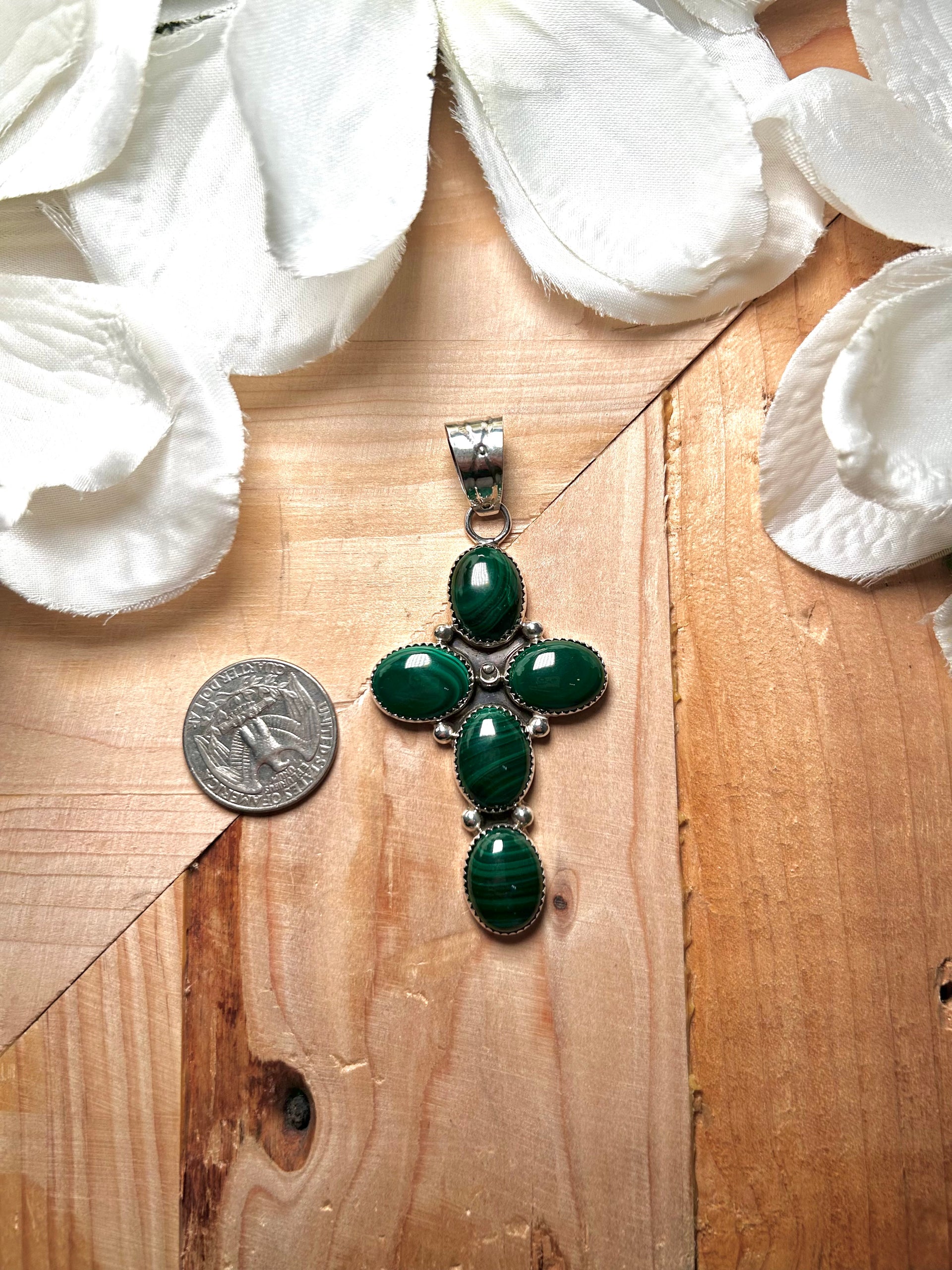 Navajo Made Malachite & Sterling Silver Pendant