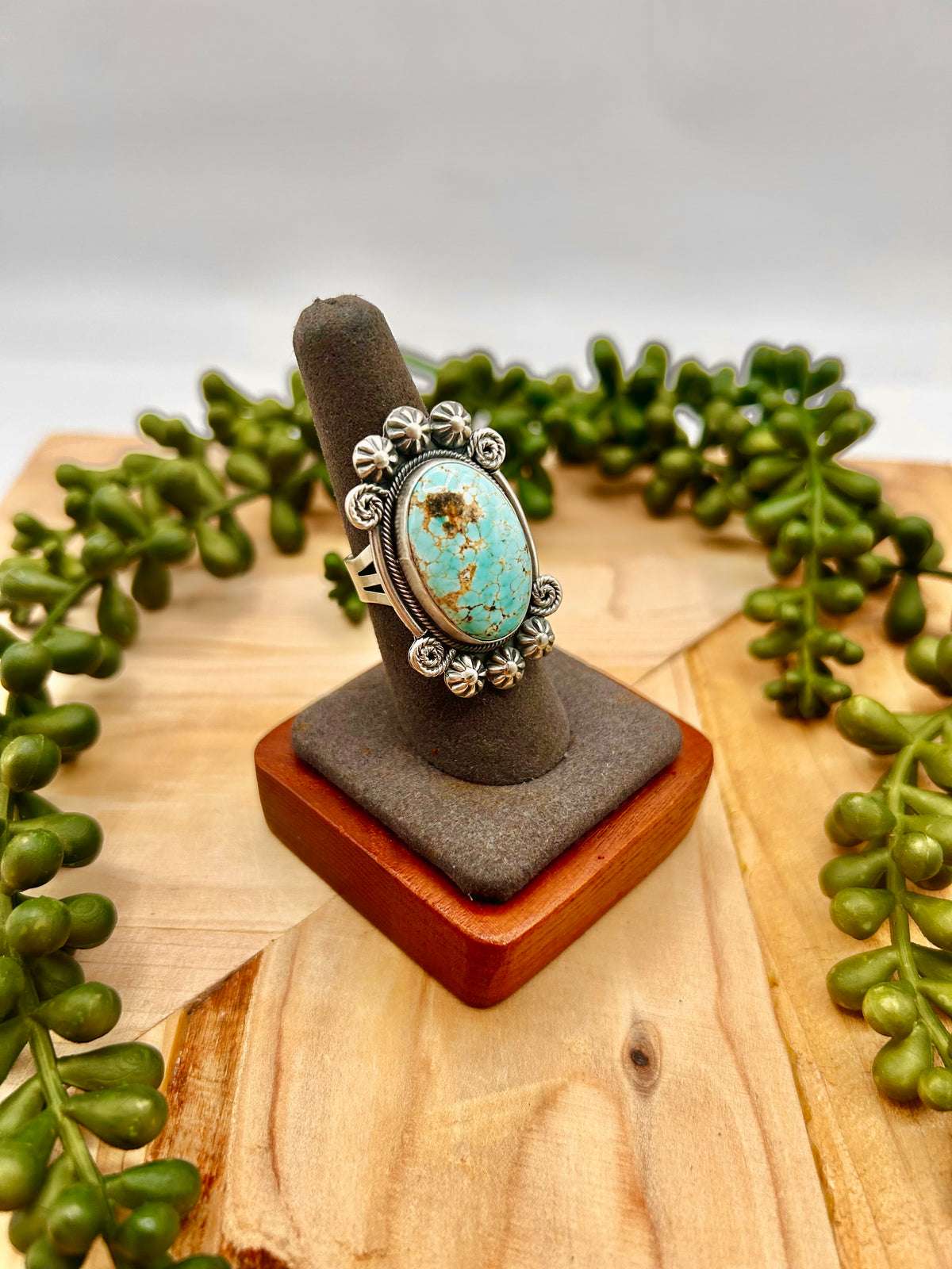 Navajo Made Royston Turquoise & Sterling Silver Ring Size 7.75