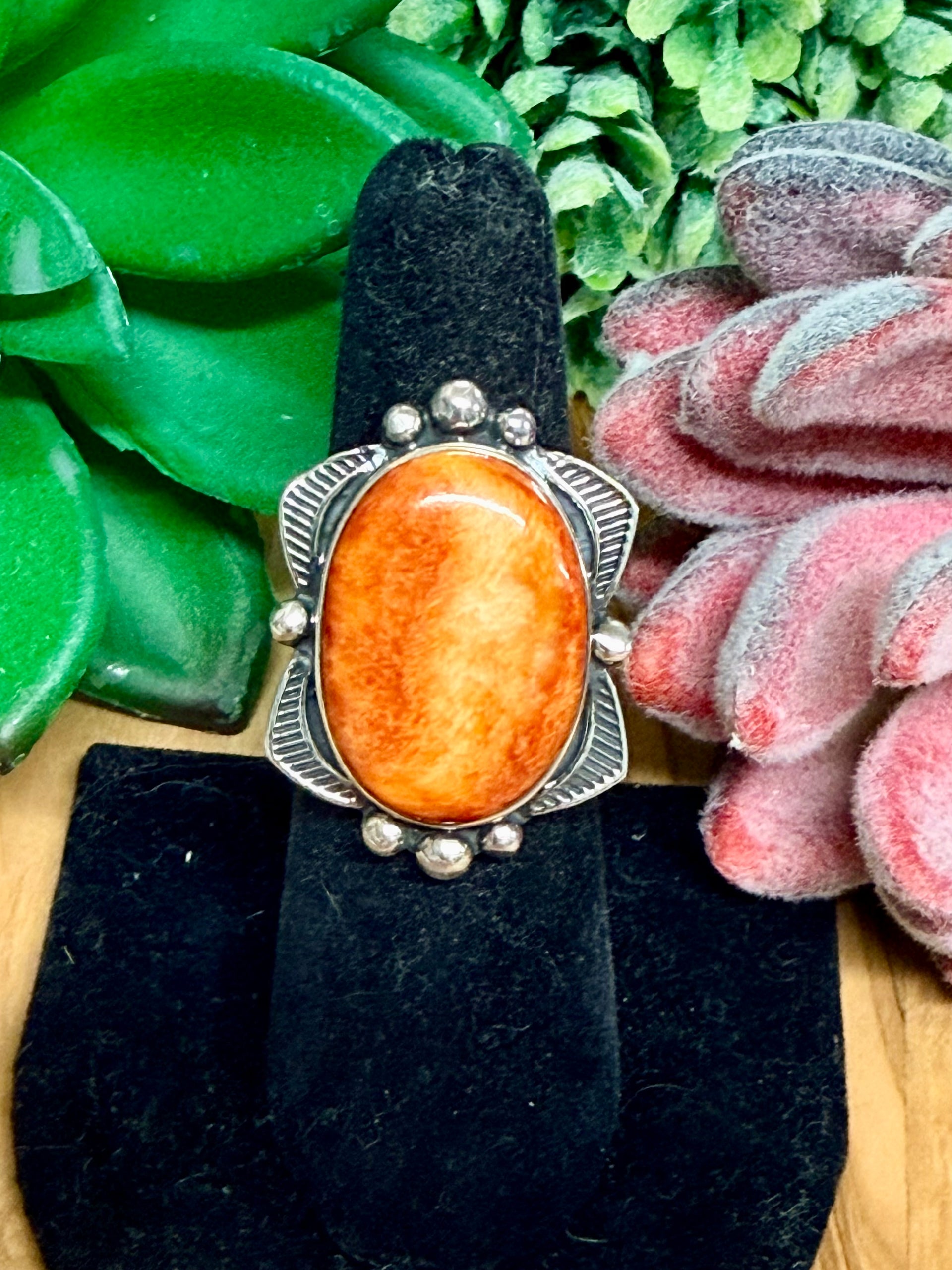Southwest Handmade Spiny Oyster & Sterling Silver Ring Size 6.25