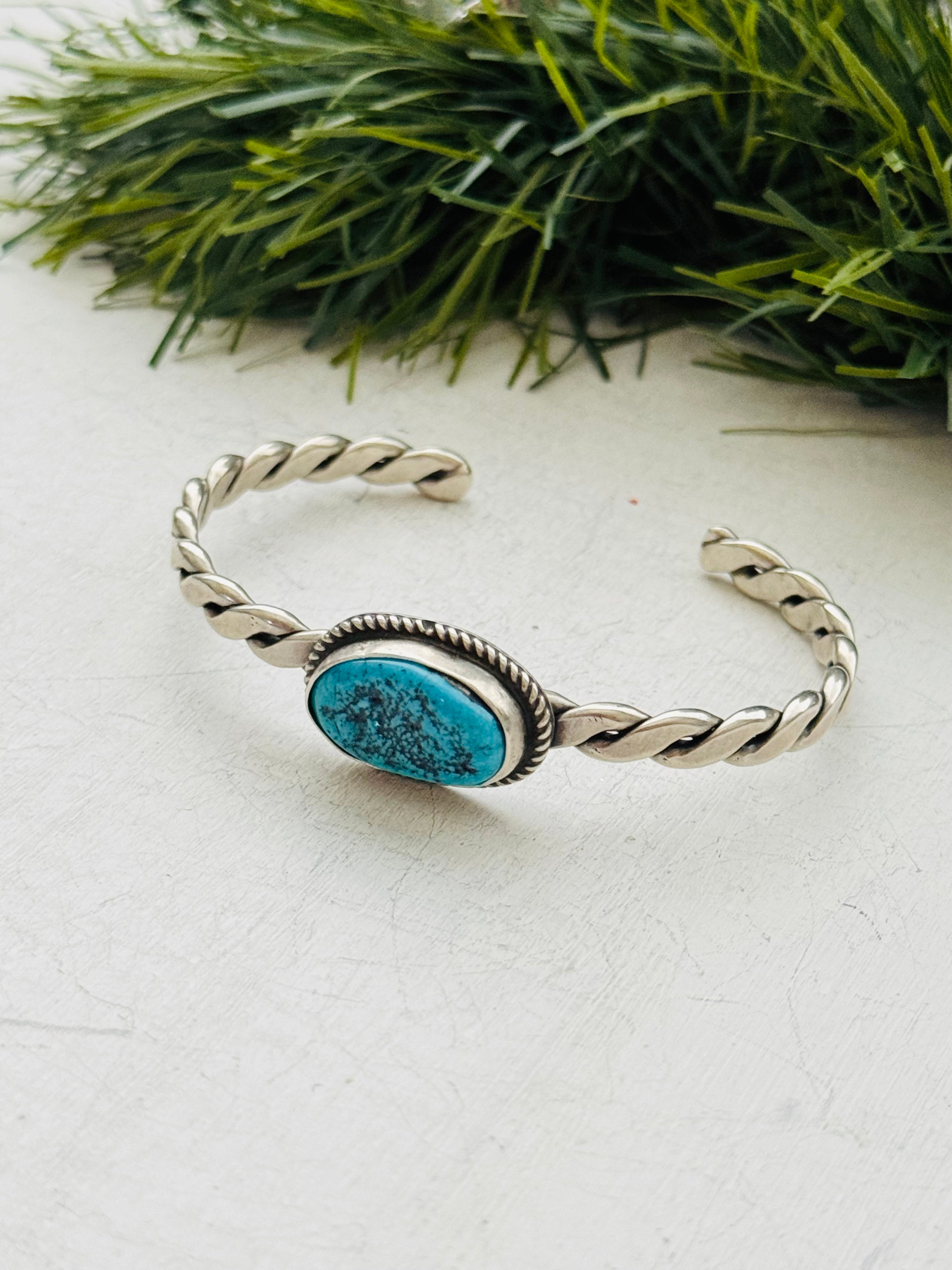 Navajo Made Kingman Turquoise & Sterling Silver Cuff Bracelet