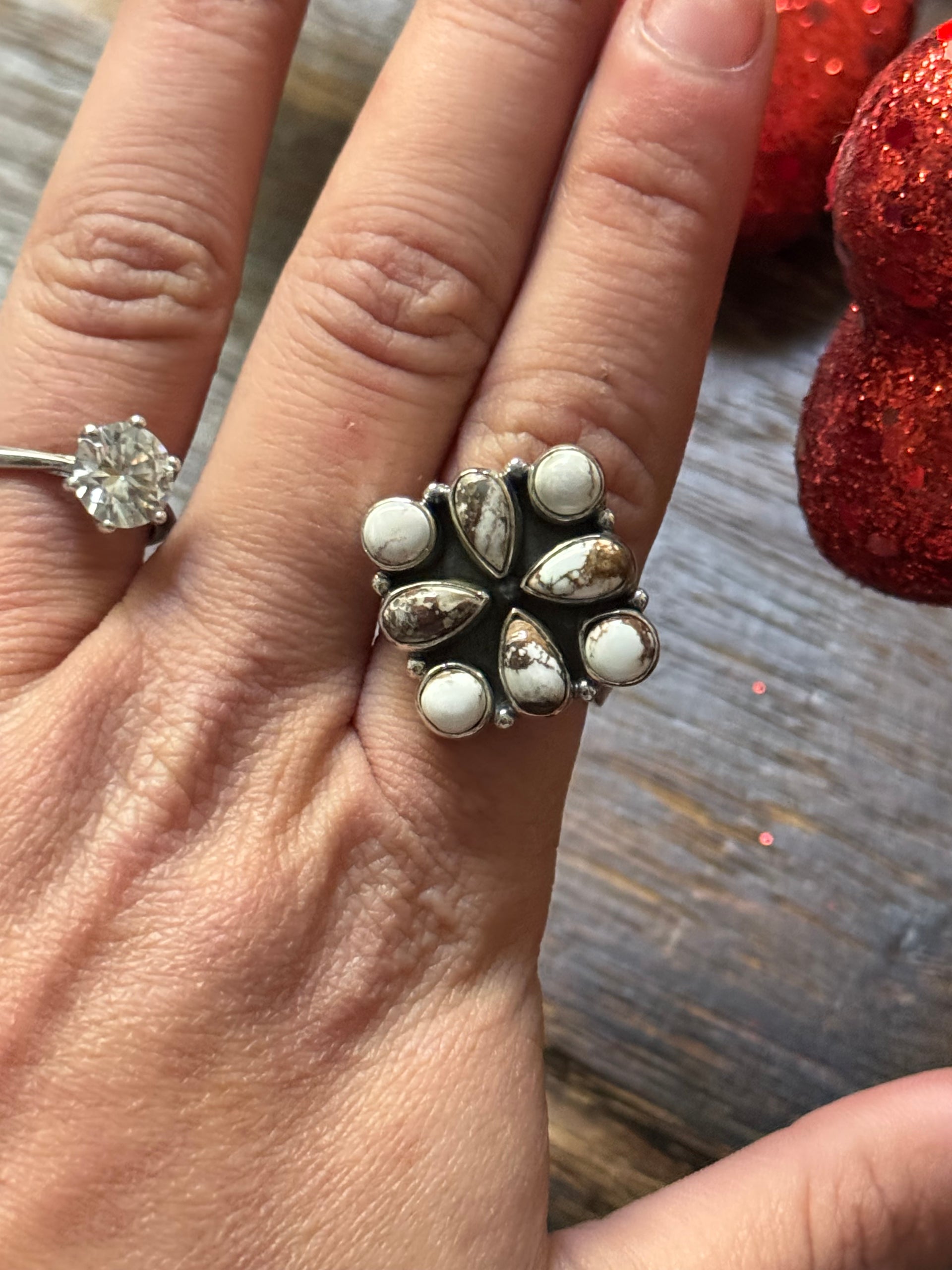 Southwest Handmade Wild Horse & Sterling Silver Adjustable Cluster Ring