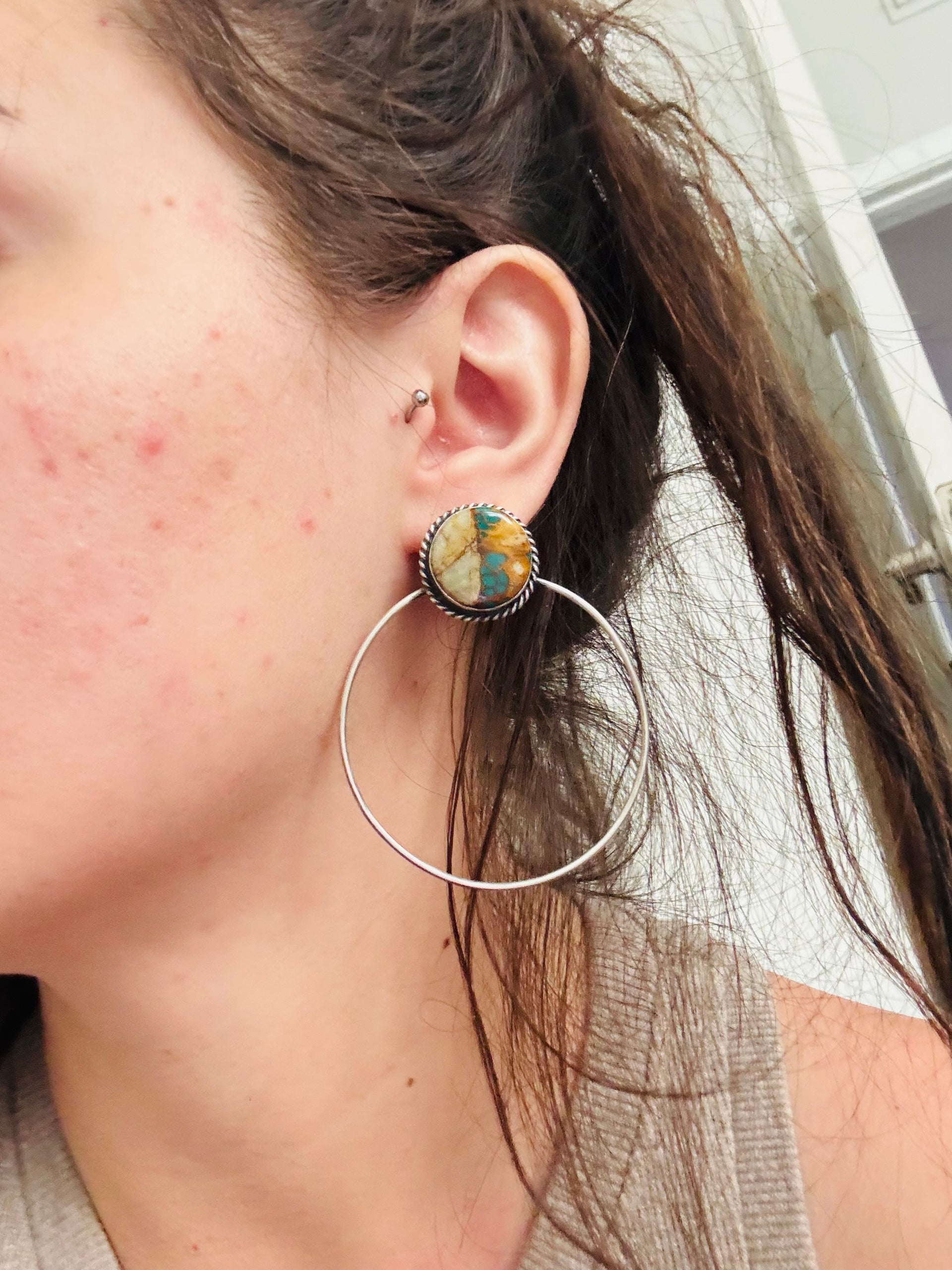 Elouise Kee Ribbon Royston & Sterling Silver Post Dangle Hoop Earrings