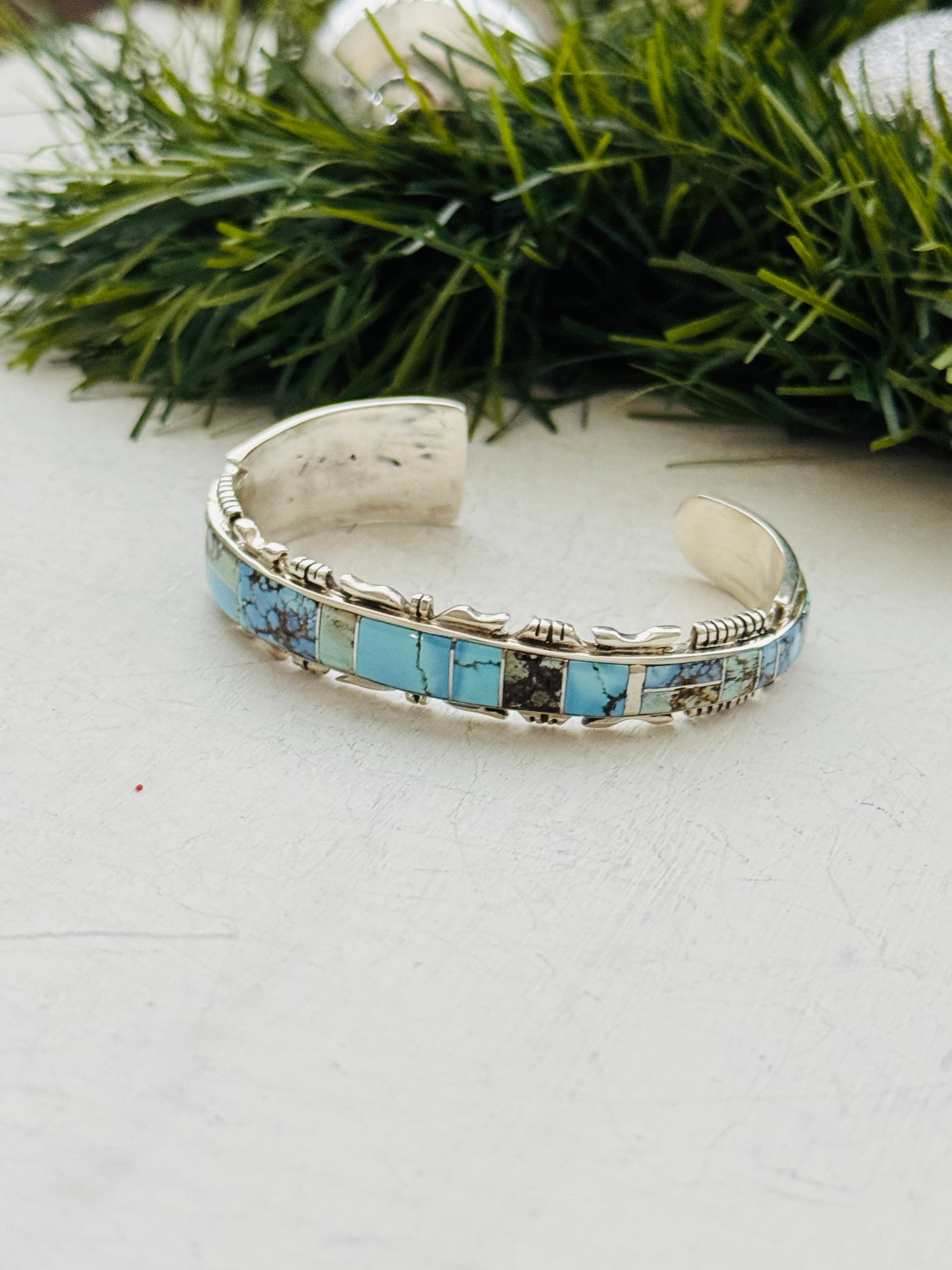 Navajo Made Golden Hills Turquoise & Sterling Silver Cuff Bracelet