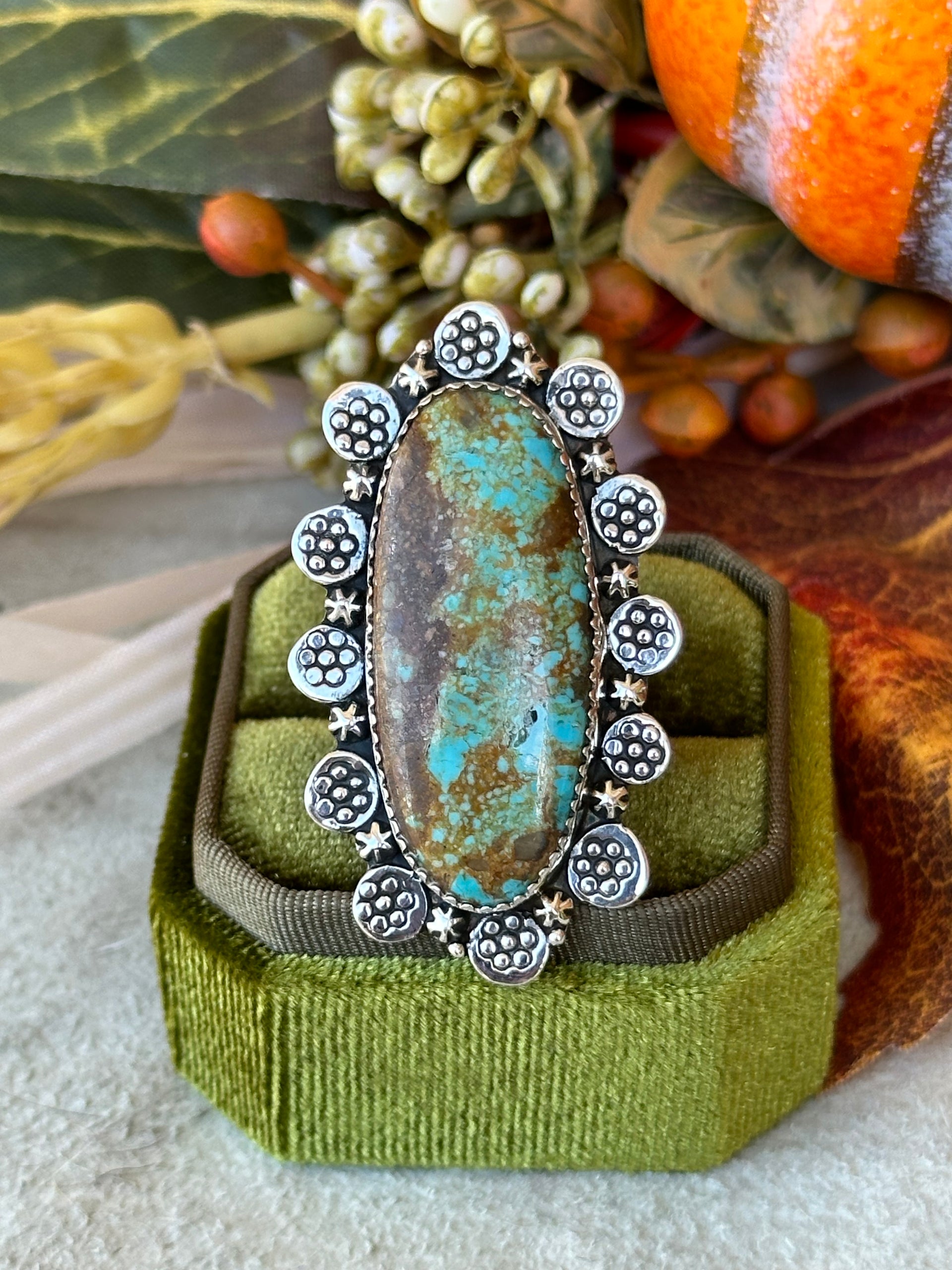 Southwest Handmade #8 Turquoise & Sterling Silver Adjustable Ring