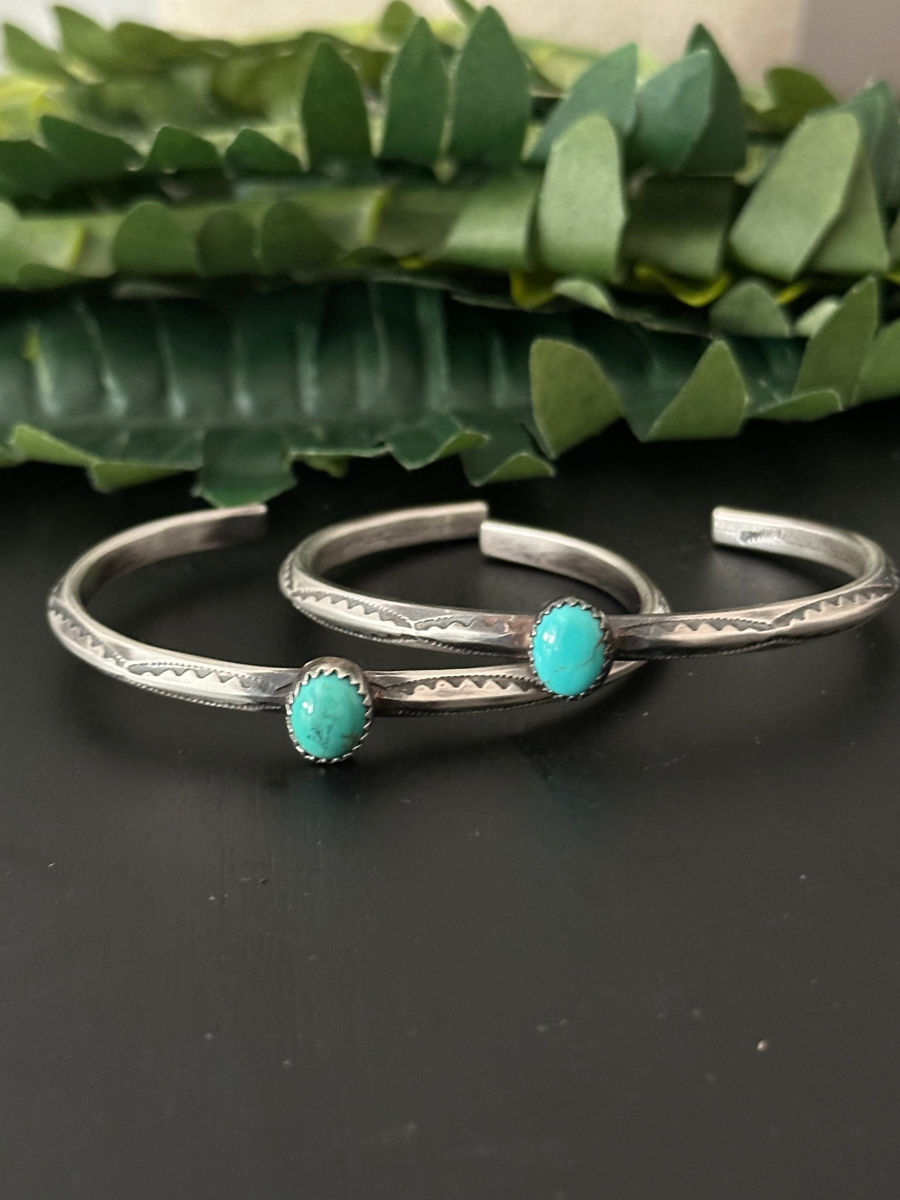 Navajo Made Kingman Turquoise & Sterling Silver Cuff Bracelet