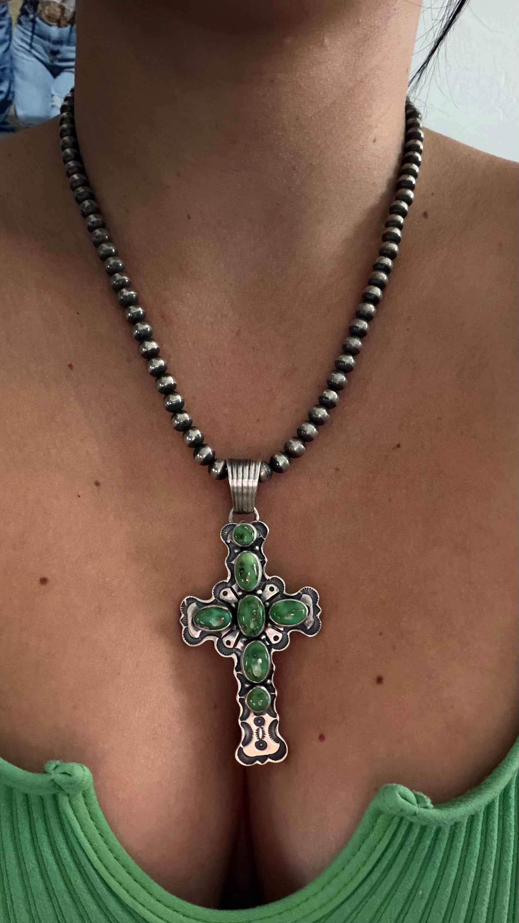 Jereme Delgarito Sonoran Gold Turquoise & Sterling Silver Cross Pendant