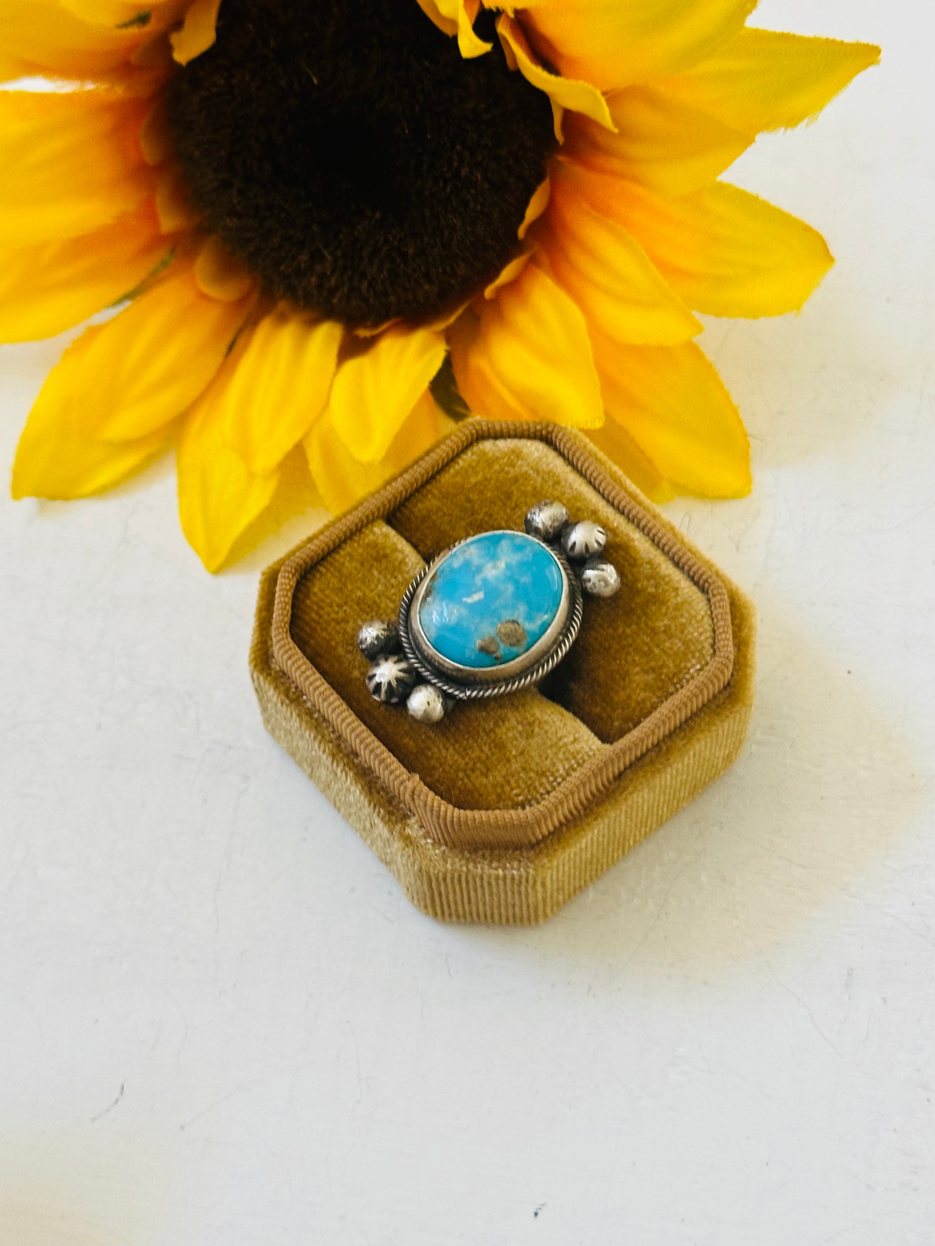 Navajo Made Kingman Turquoise & Sterling Silver Ring Size 4.75