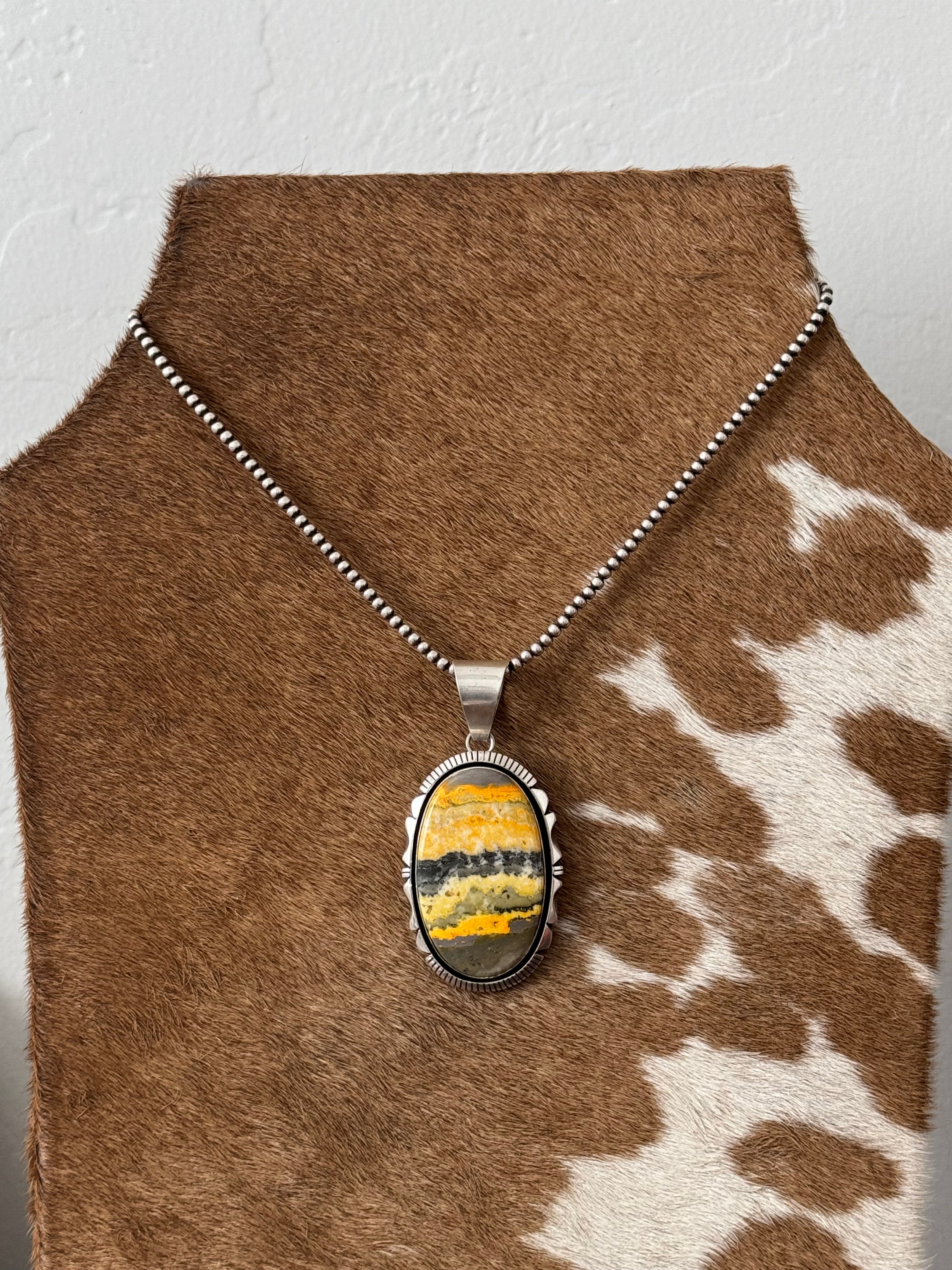 Eddie Secatero Bumblebee Jasper & Sterling Silver Pendant