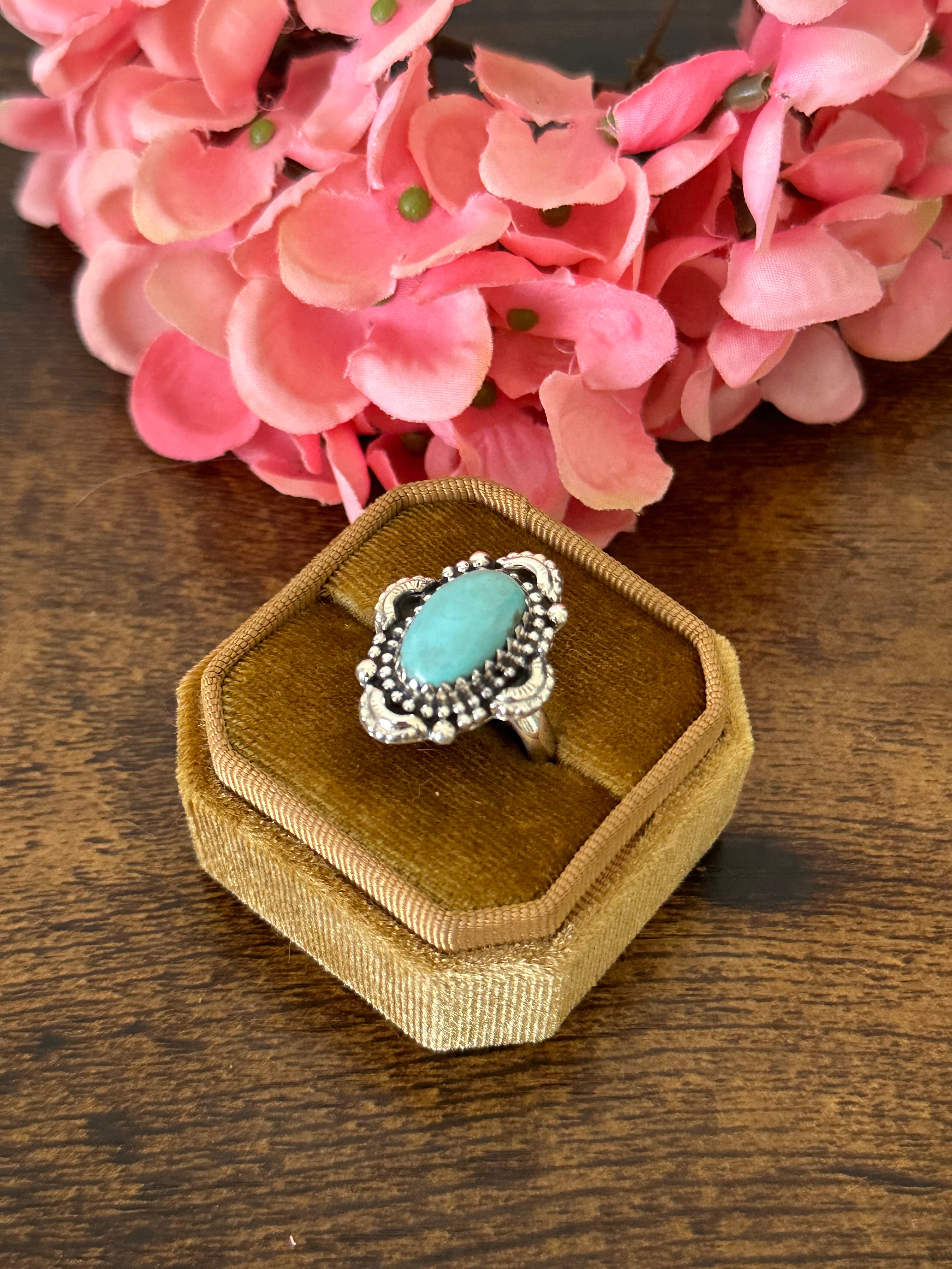 Southwest Handmade Kingman Turquoise & Sterling Silver Ring Size 7.5