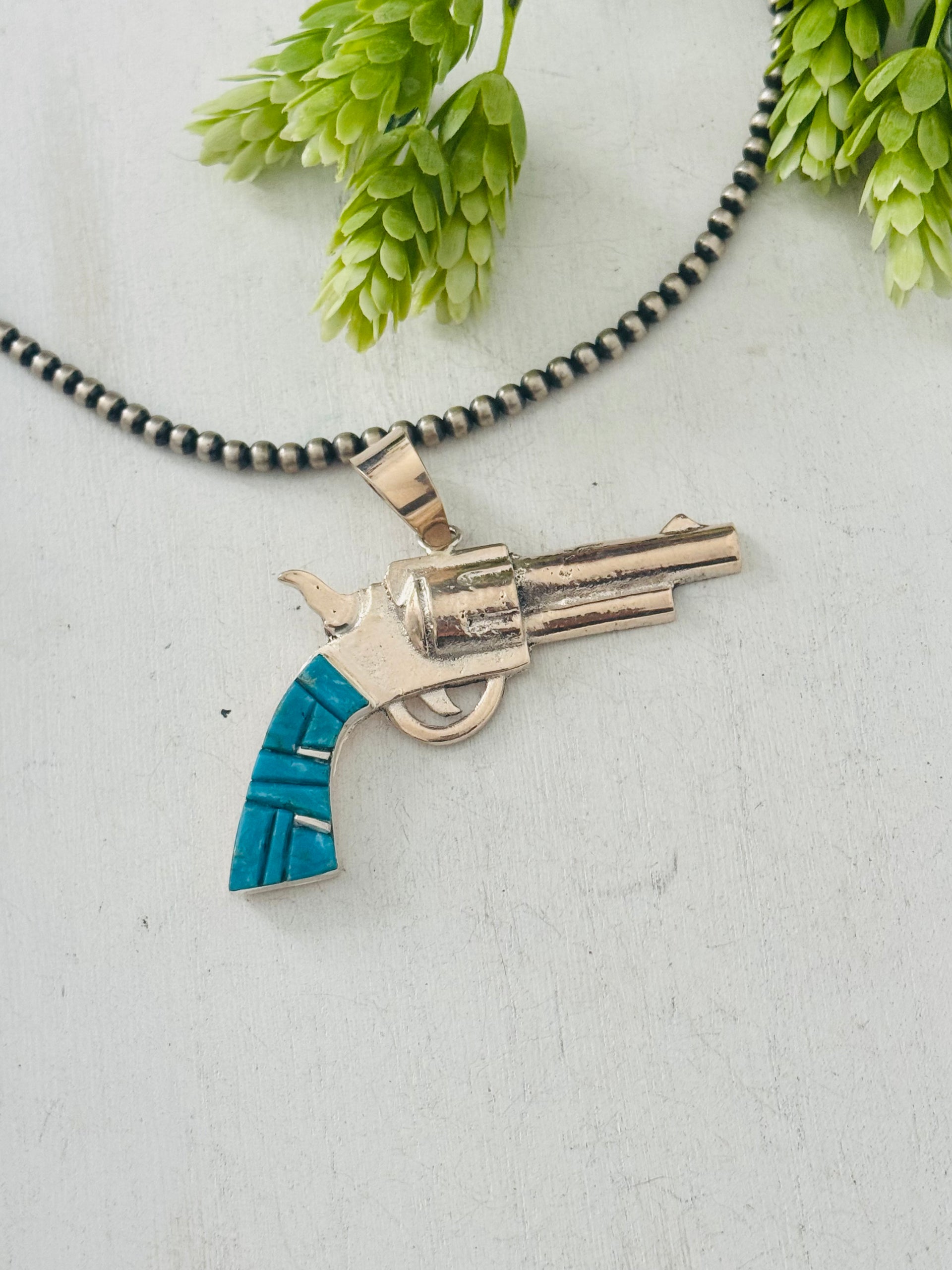 Bobby Mannelito Multi Stone & Sterling Silver Pistol Pendant