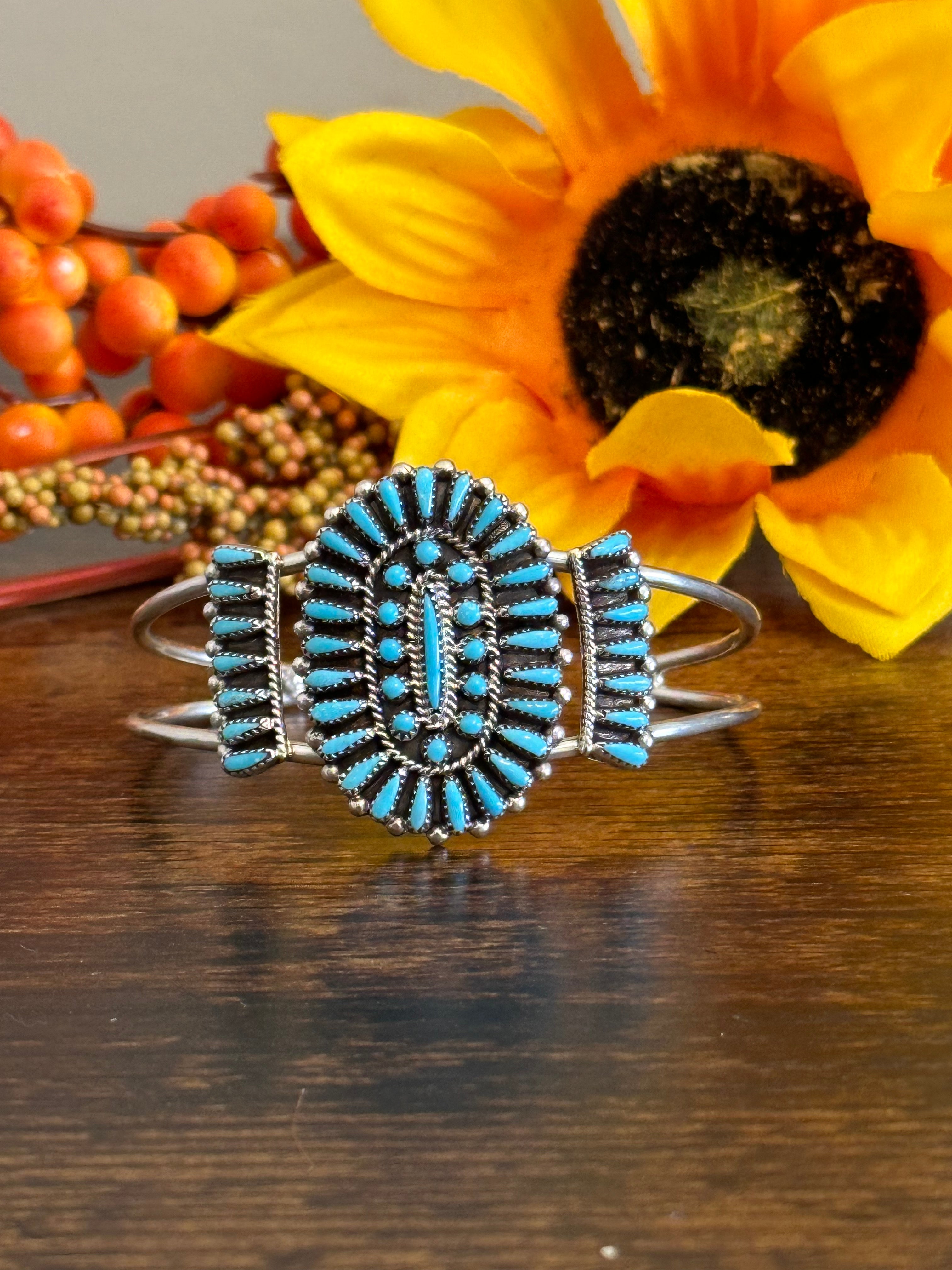 Zuni Made Turquoise & Sterling Silver Cuff Bracelet