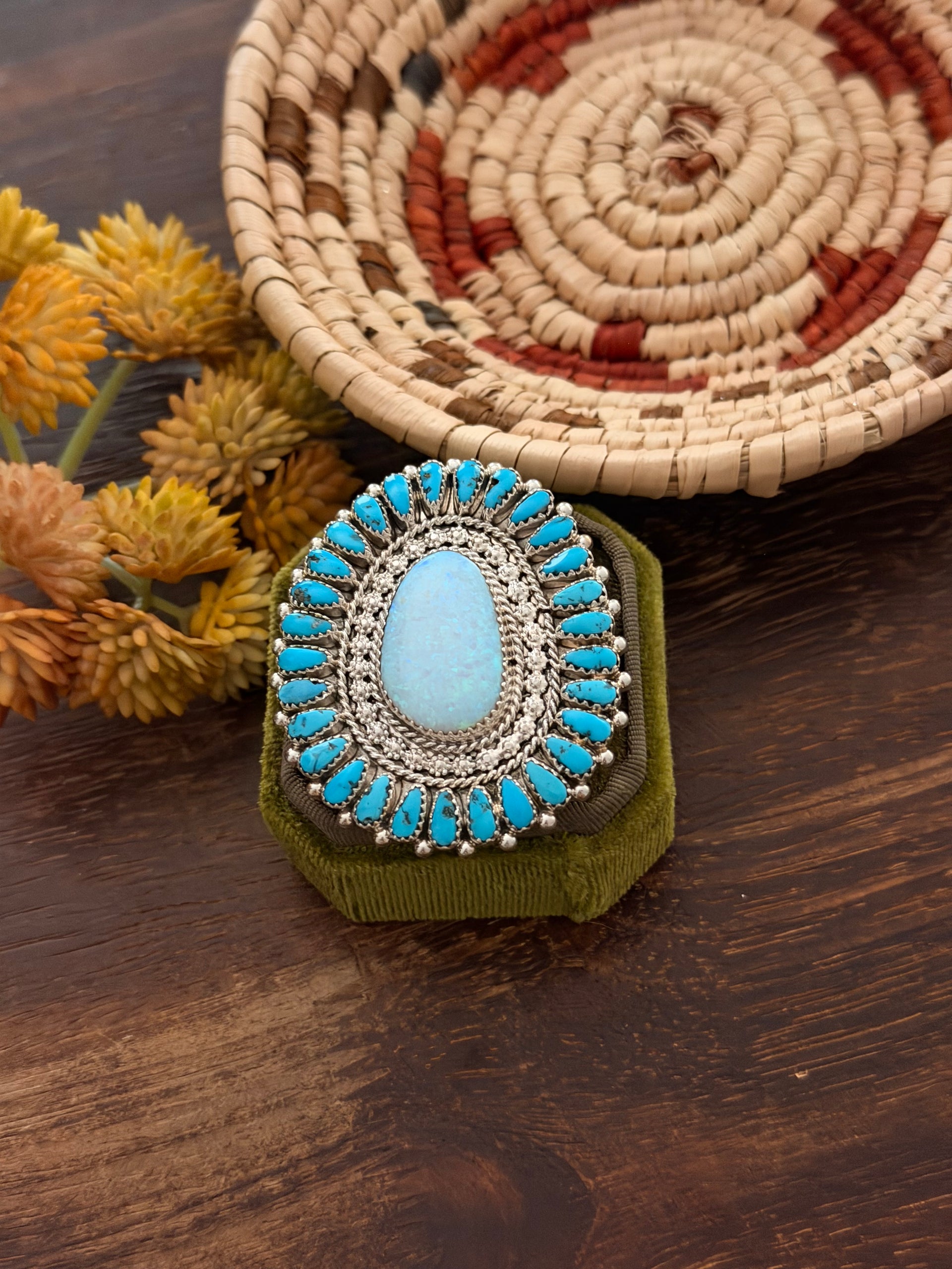 Navajo Made Multi Stone & Sterling Silver Cluster Adjustable Ring