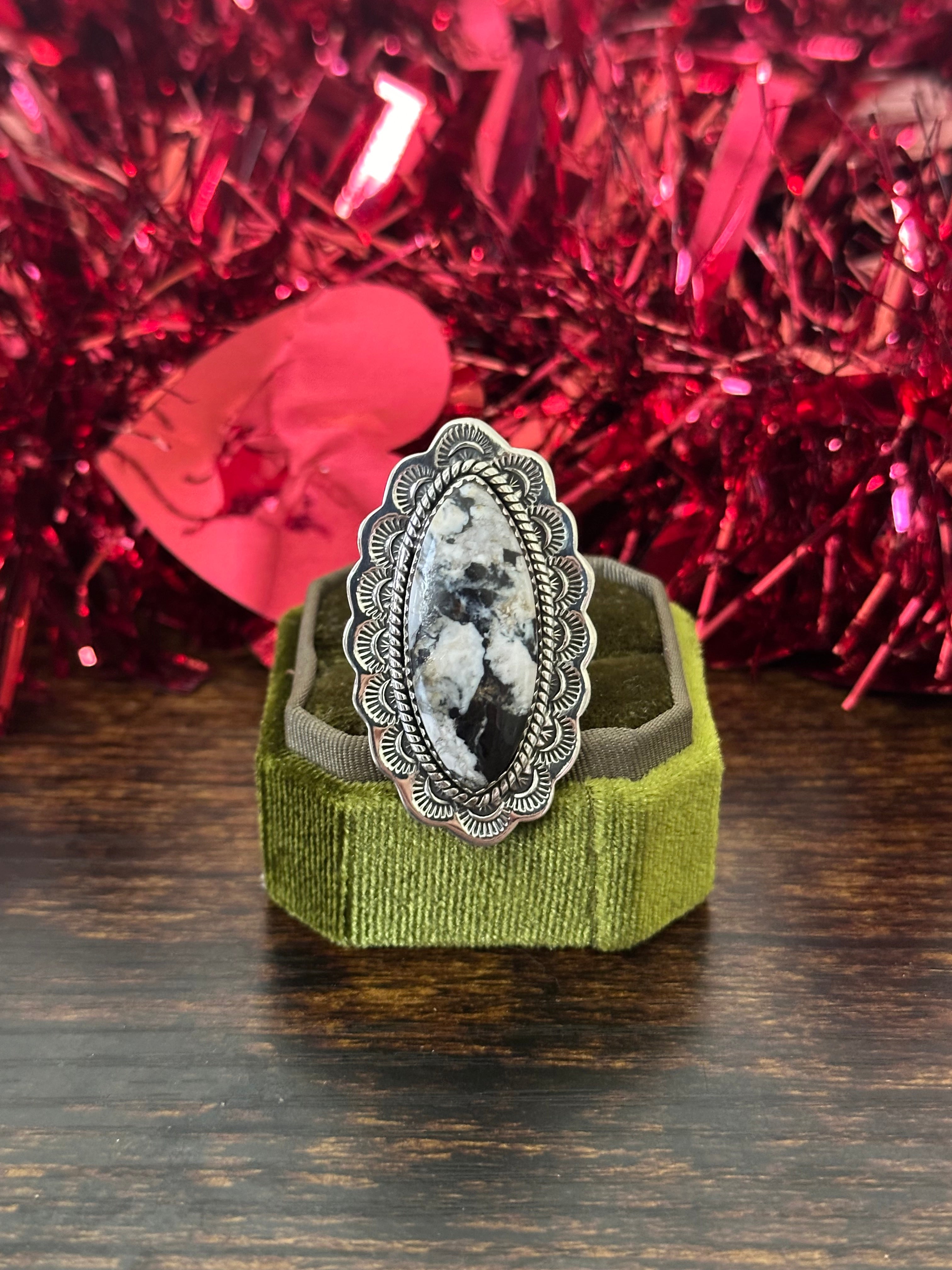 Southwest Handmade White Buffalo & Sterling Silver Adjustable Ring