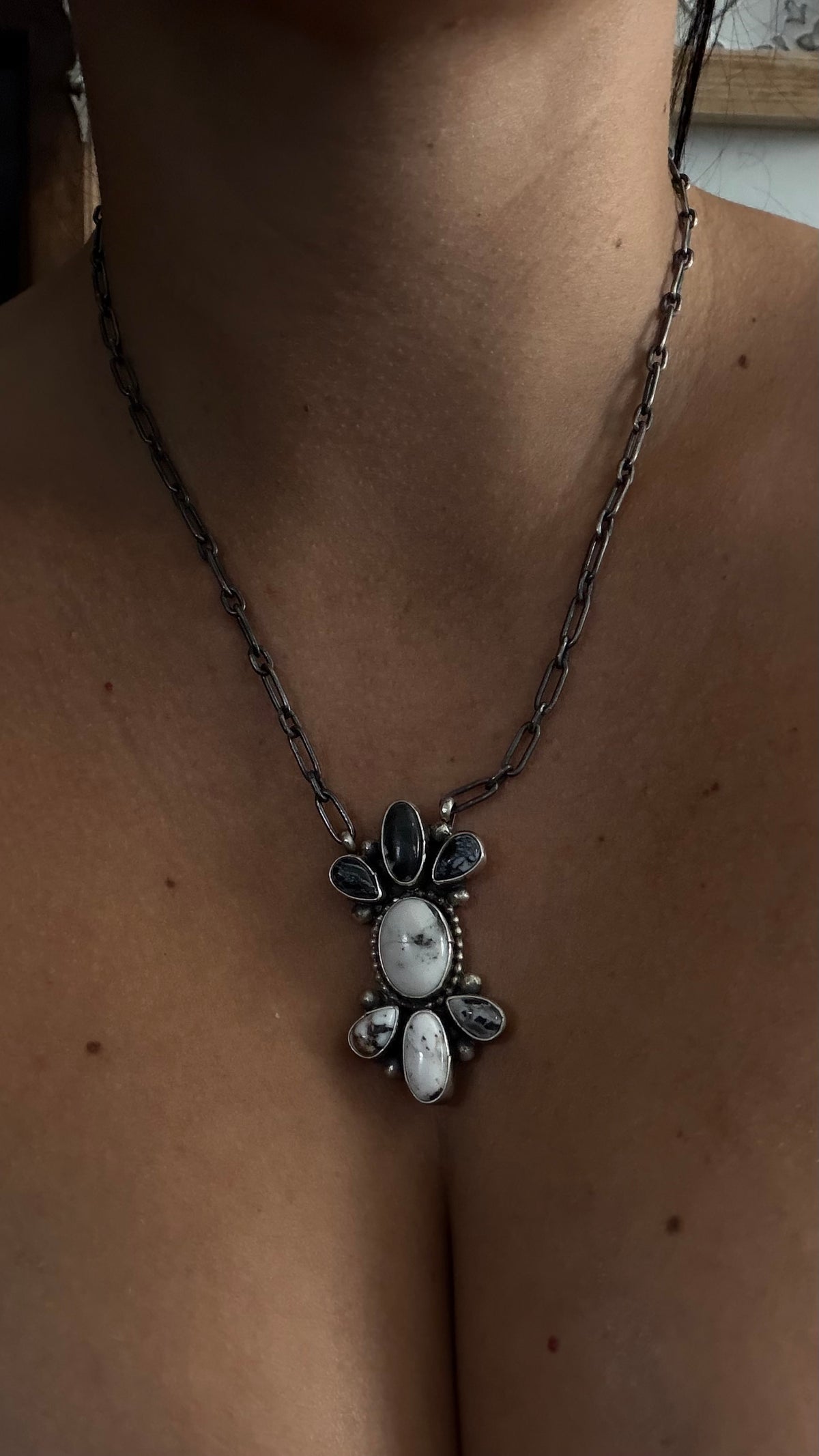 Travis Jim White Buffalo & Sterling Silver Cluster Necklace