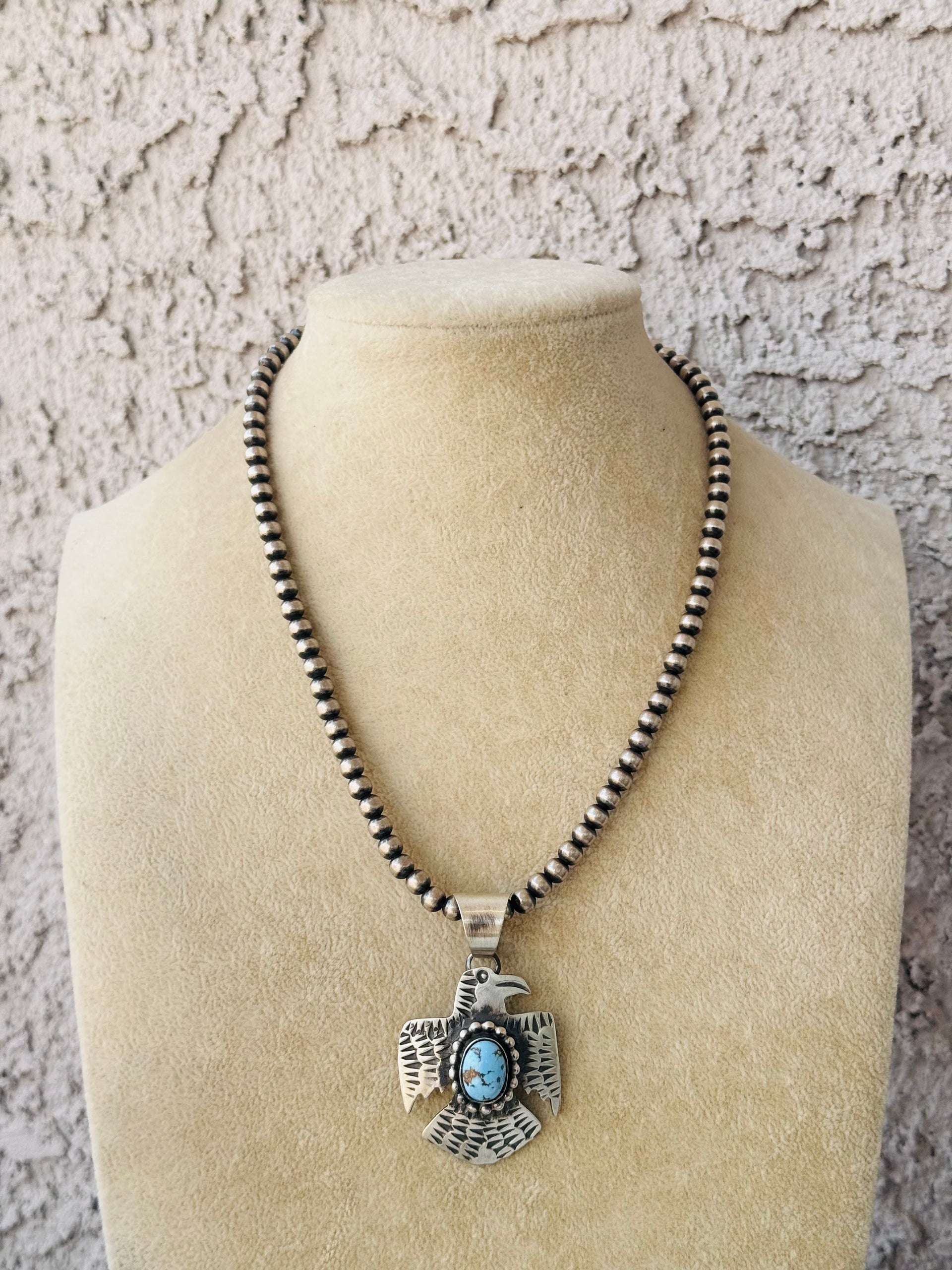Chimney Butte Golden Hills Turquoise & Sterling Silver Thunderbird Pendant