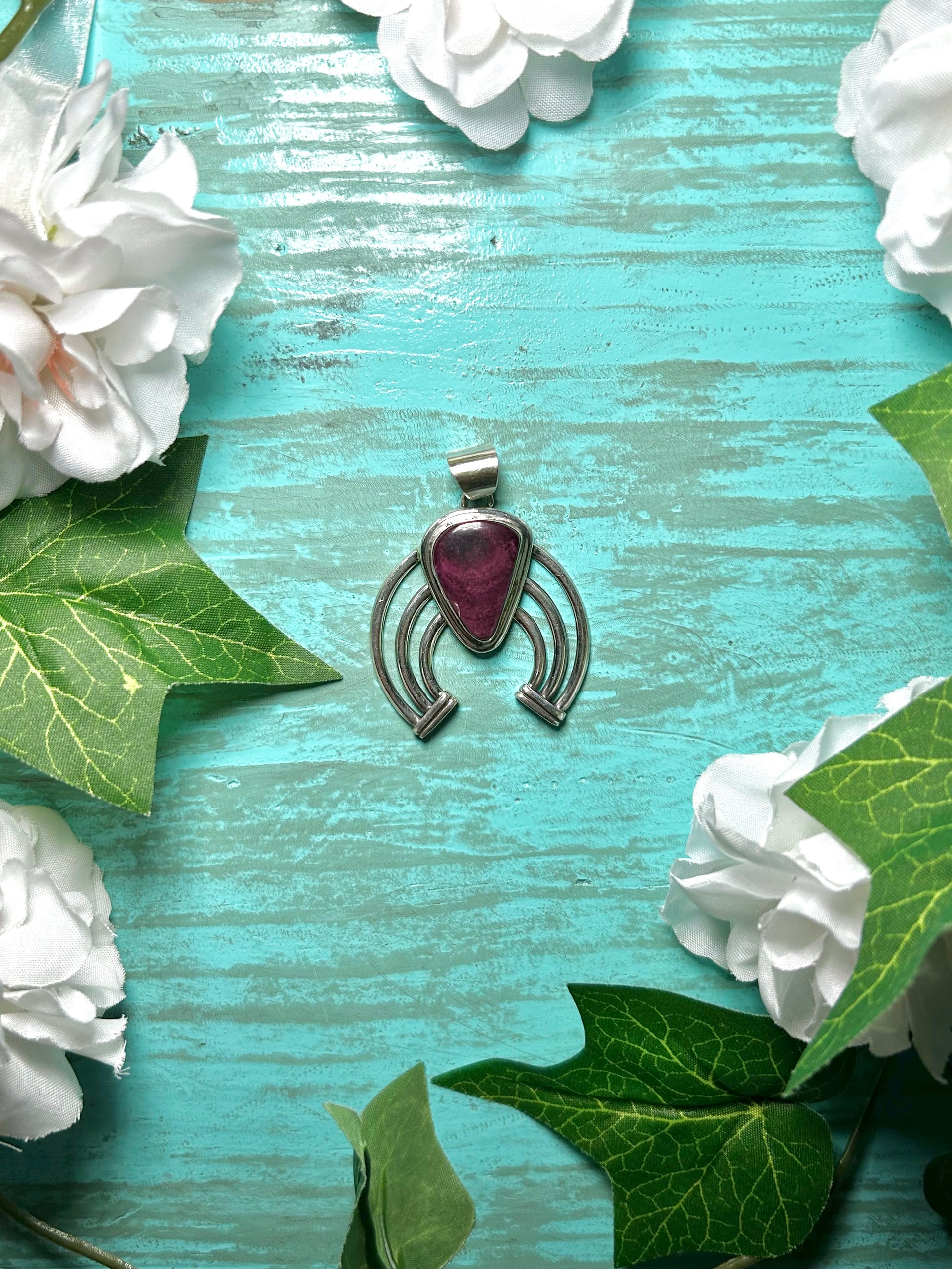 Navajo Made Purple Spiny Oyster  & Sterling Silver Pendant