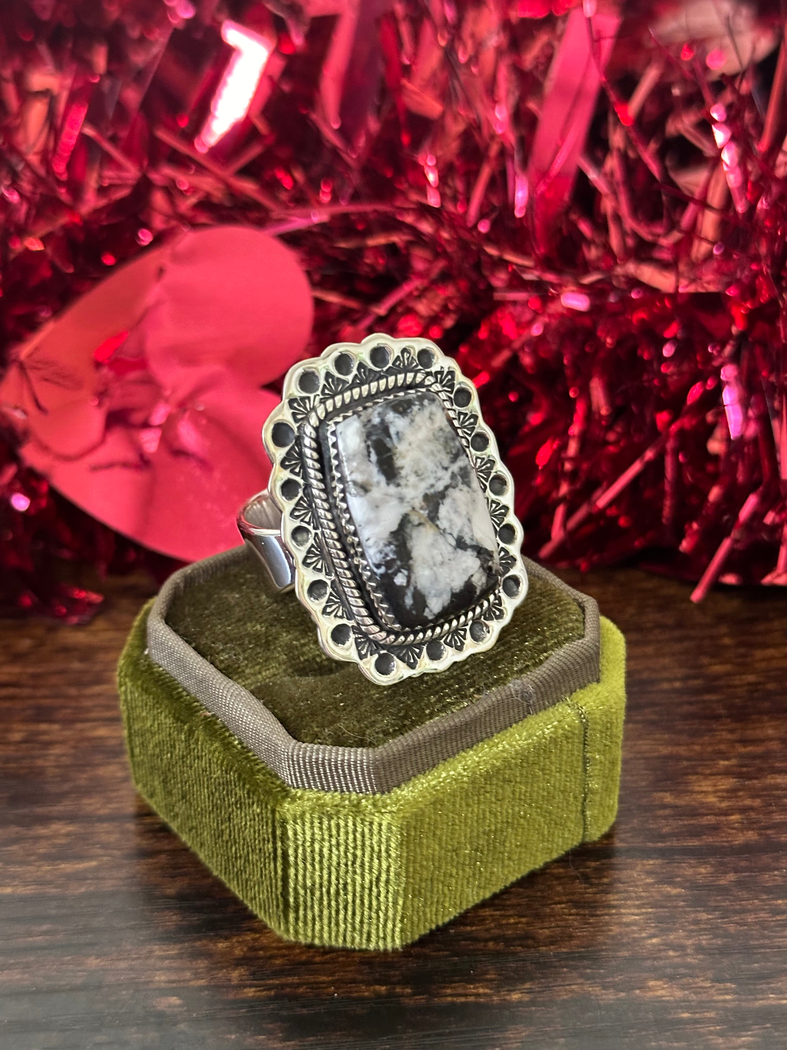 Southwest Handmade White Buffalo & Sterling Silver Adjustable Ring