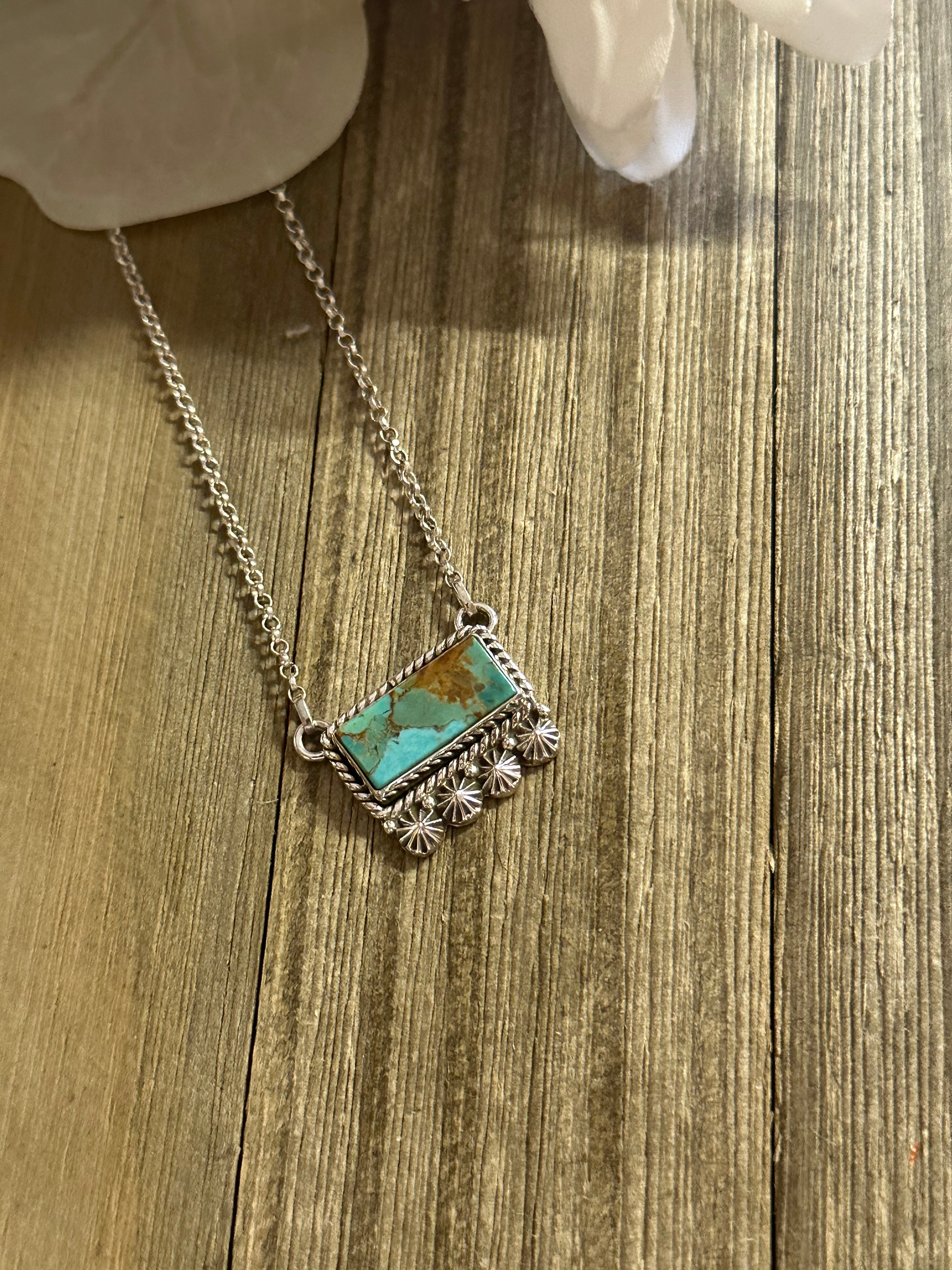 Southwest Handmade Kingman Turquoise & Sterling Silver Bar Necklace