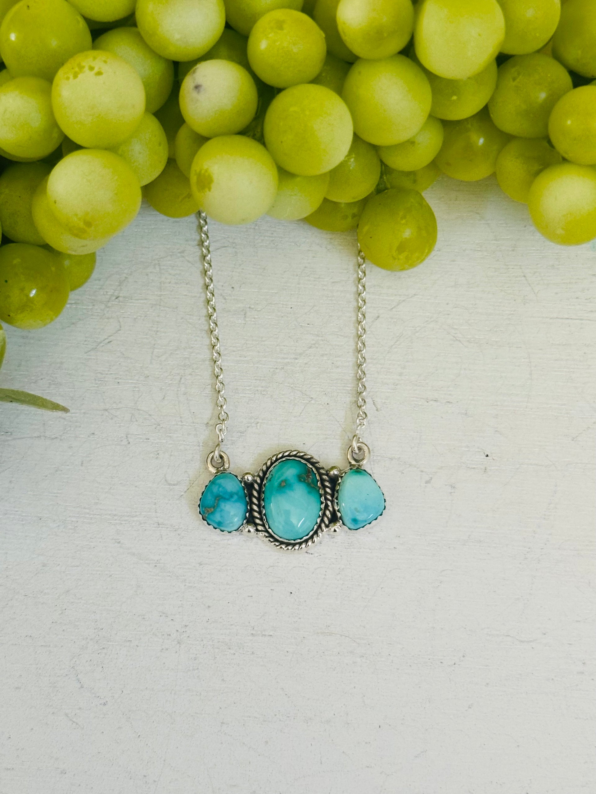 Southwest Handmade Emerald Valley Turquoise & Sterling Silver Necklace
