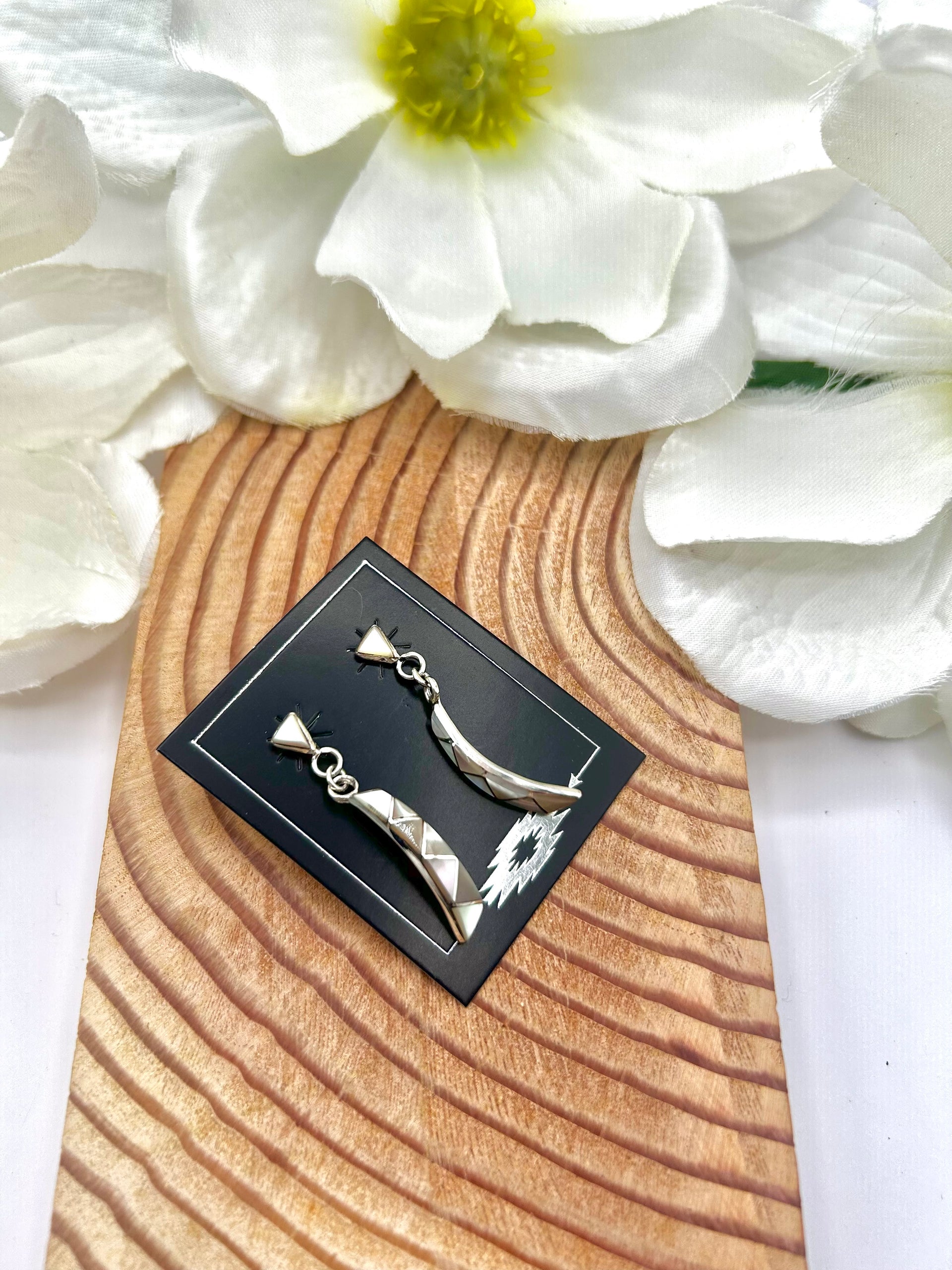 Zuni Made Mother of Pearl & Sterling Silver Post  Earrings