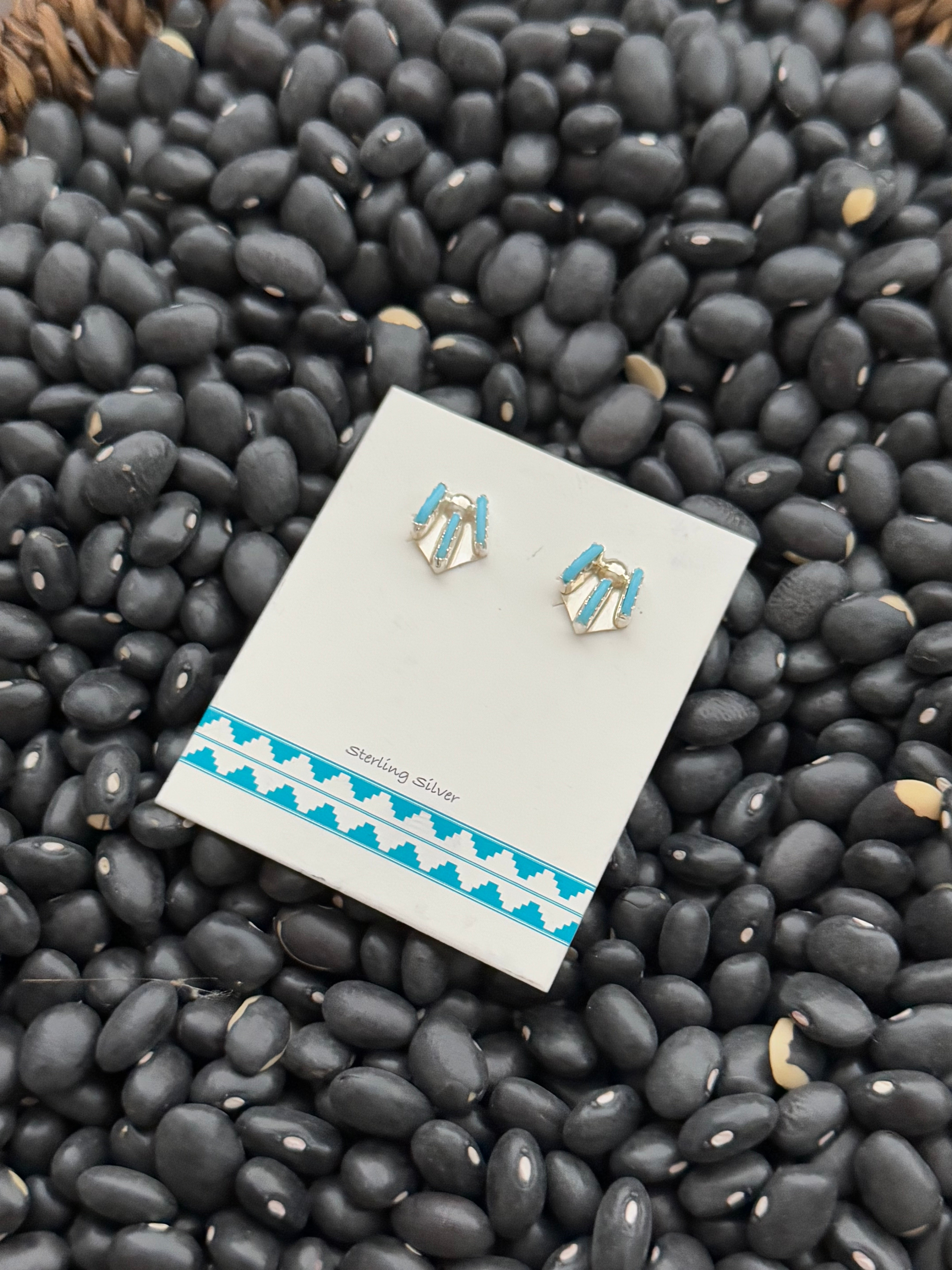 Zuni Made Turquoise & Sterling Silver Needlepoint Post Earrings