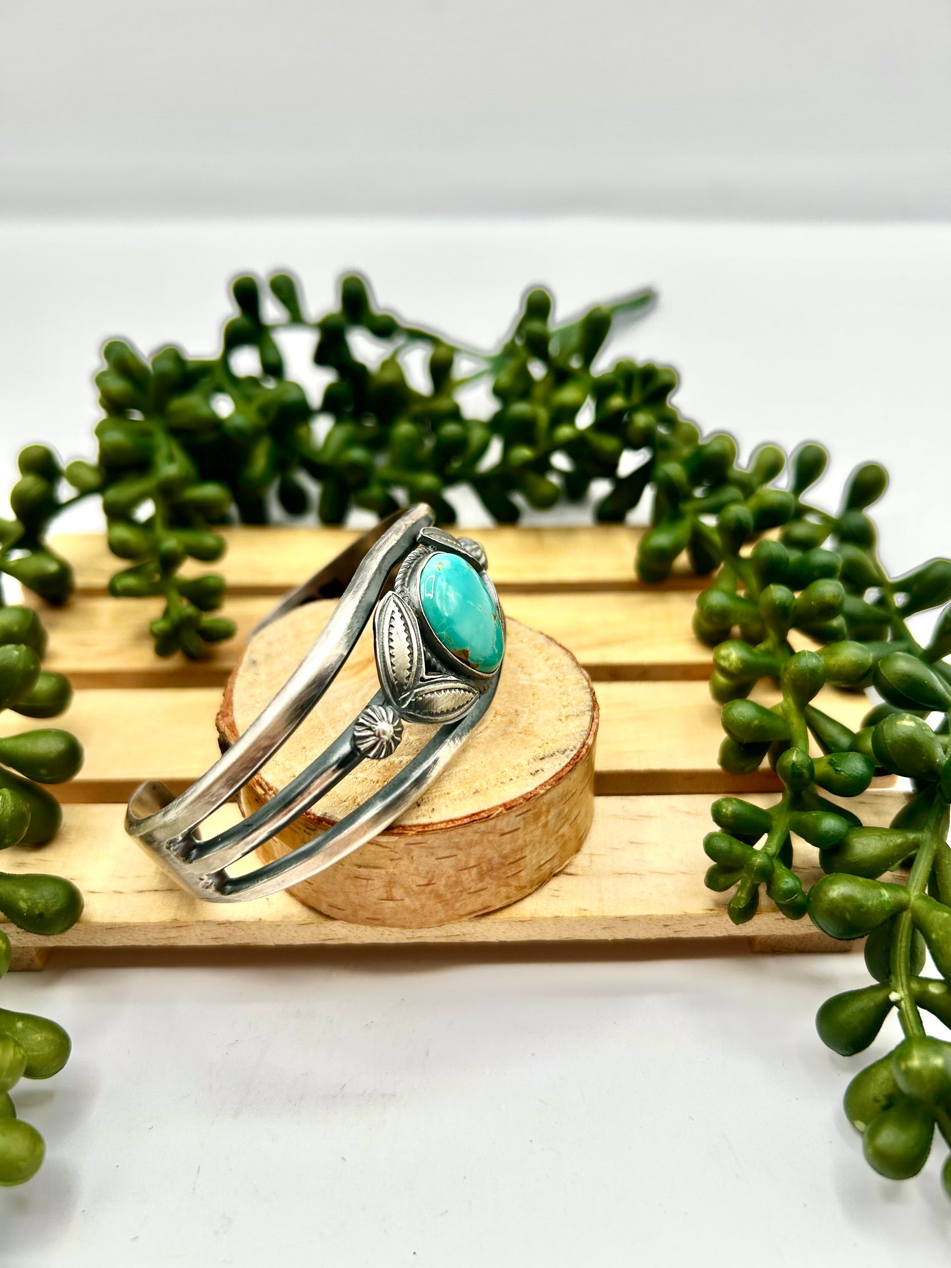 Navajo Made Kingman Turquoise & Sterling Silver Cuff Bracelet