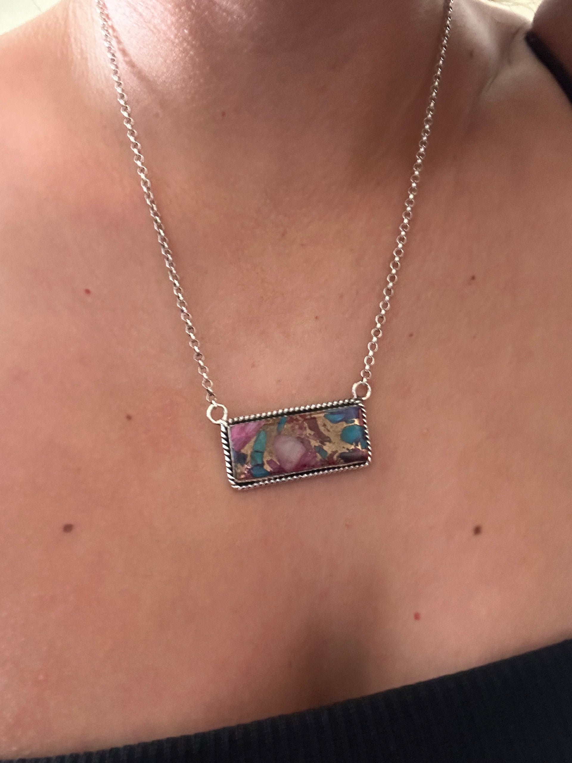 Southwest Made Mohave Turquoise & Sterling Silver Necklace