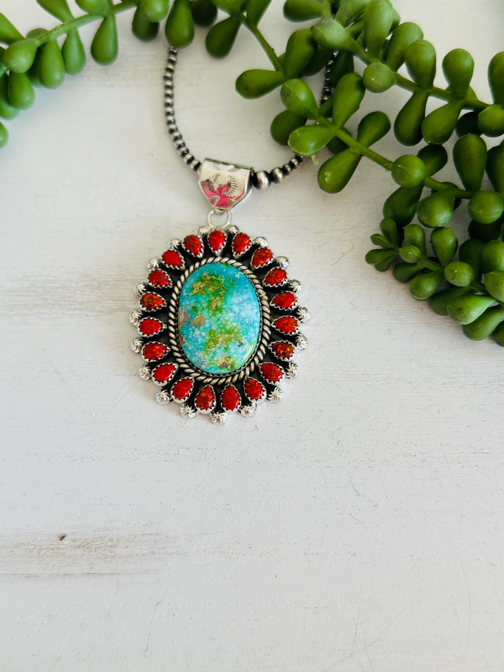 Southwest Handmade Multi Stone & Sterling Silver Cluster Pendant