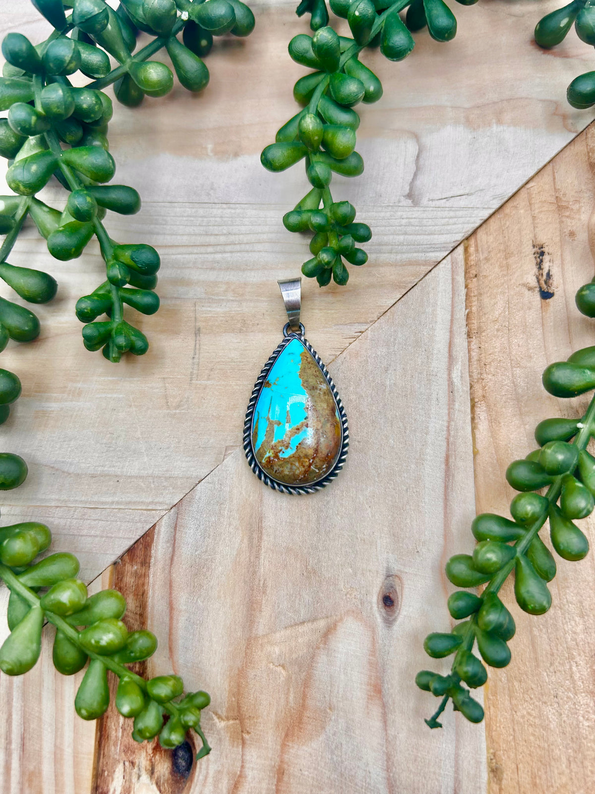 Navajo Made Kingman Turquoise & Sterling Silver Pendant