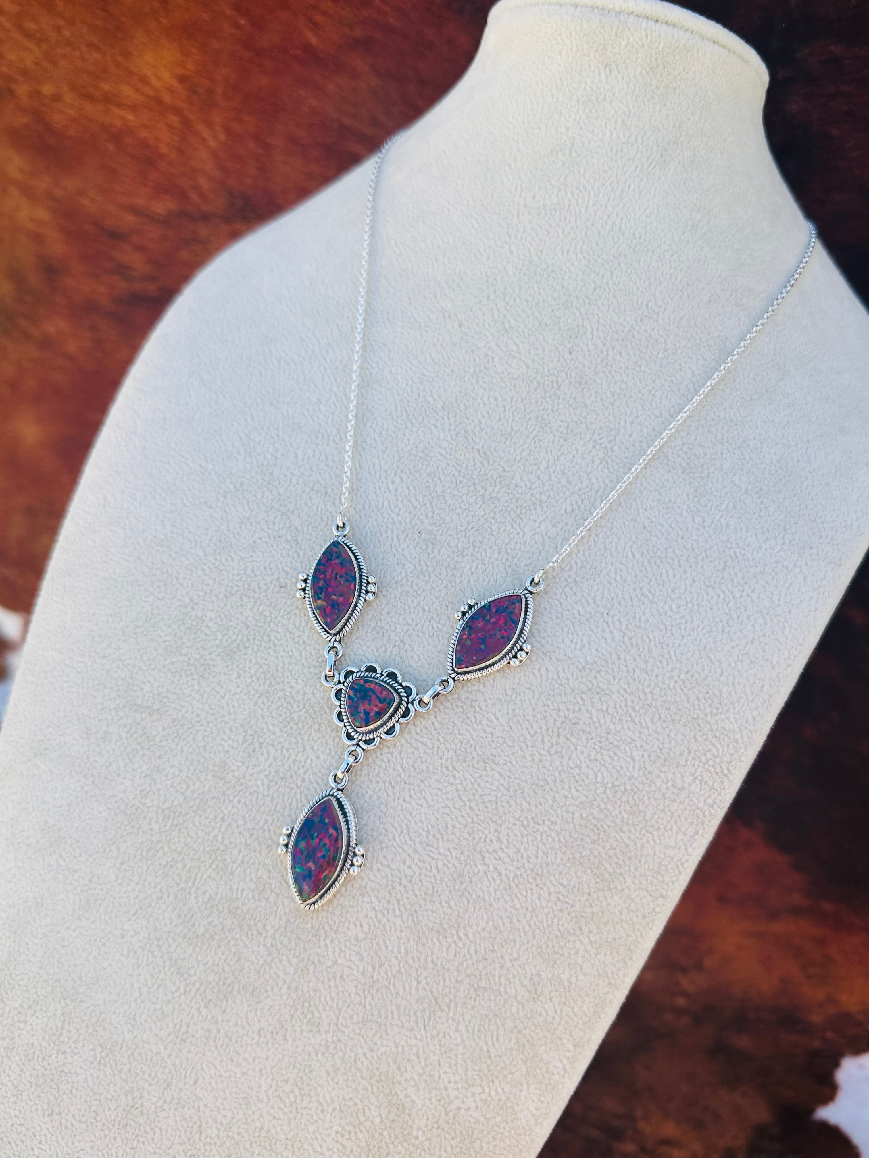 Southwest Handmade Purple Opal & Sterling Silver Lariat Necklace