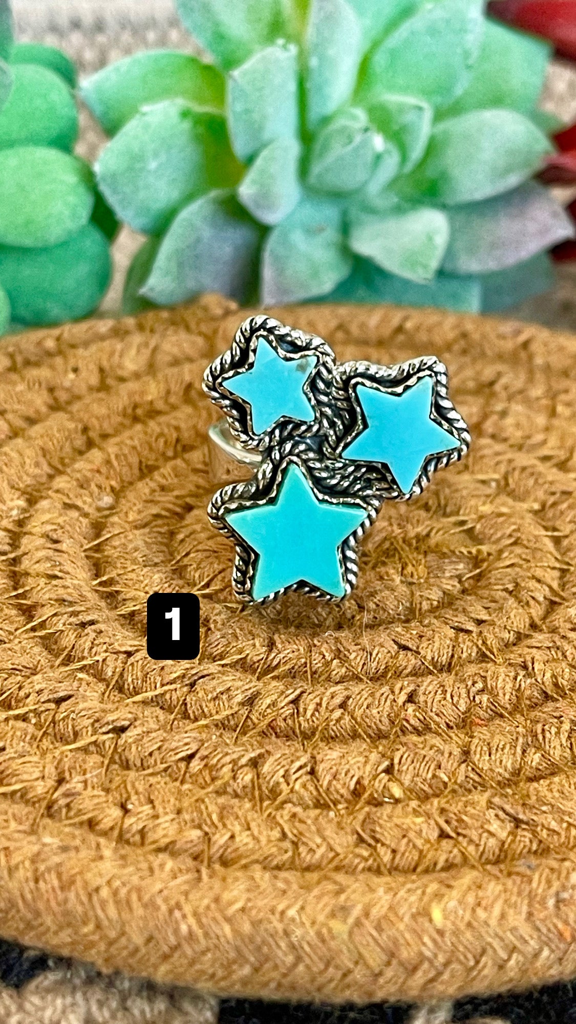 Southwest Handmade Kingman Turquoise & Sterling Silver Adjustable Star Ring