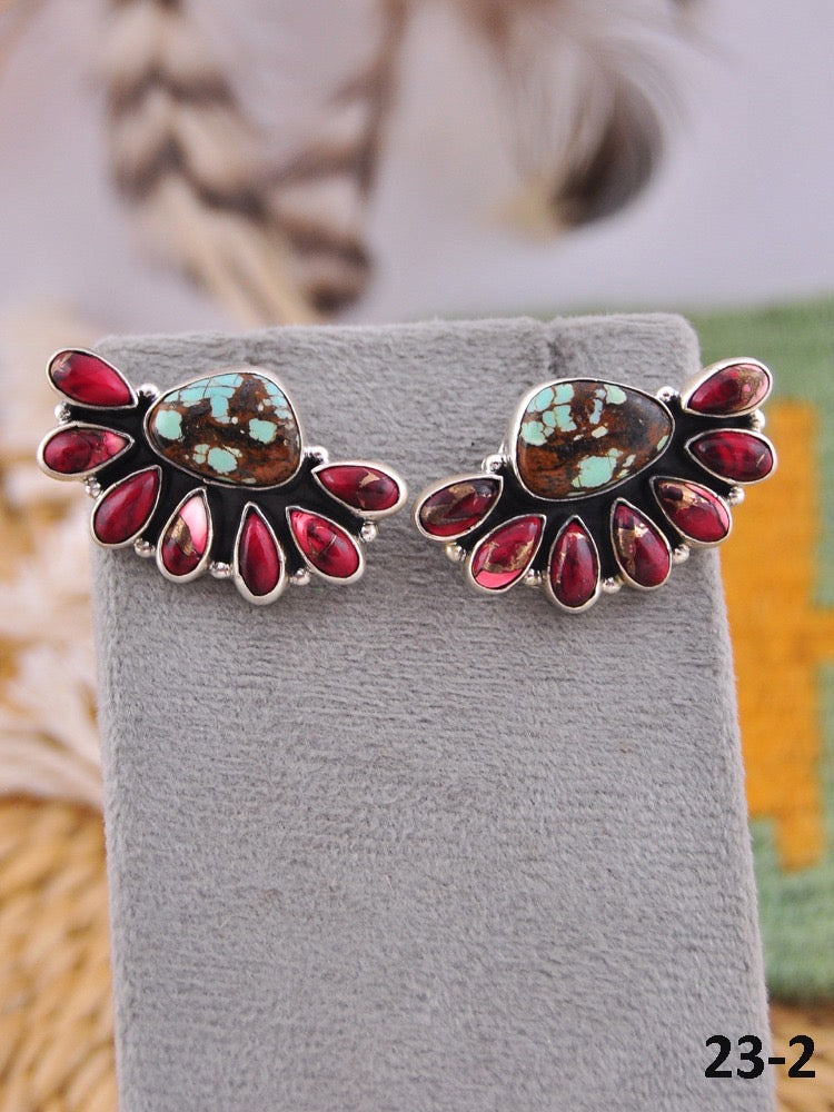 Southwest Made Multi Stone & Sterling Silver Post Earrings